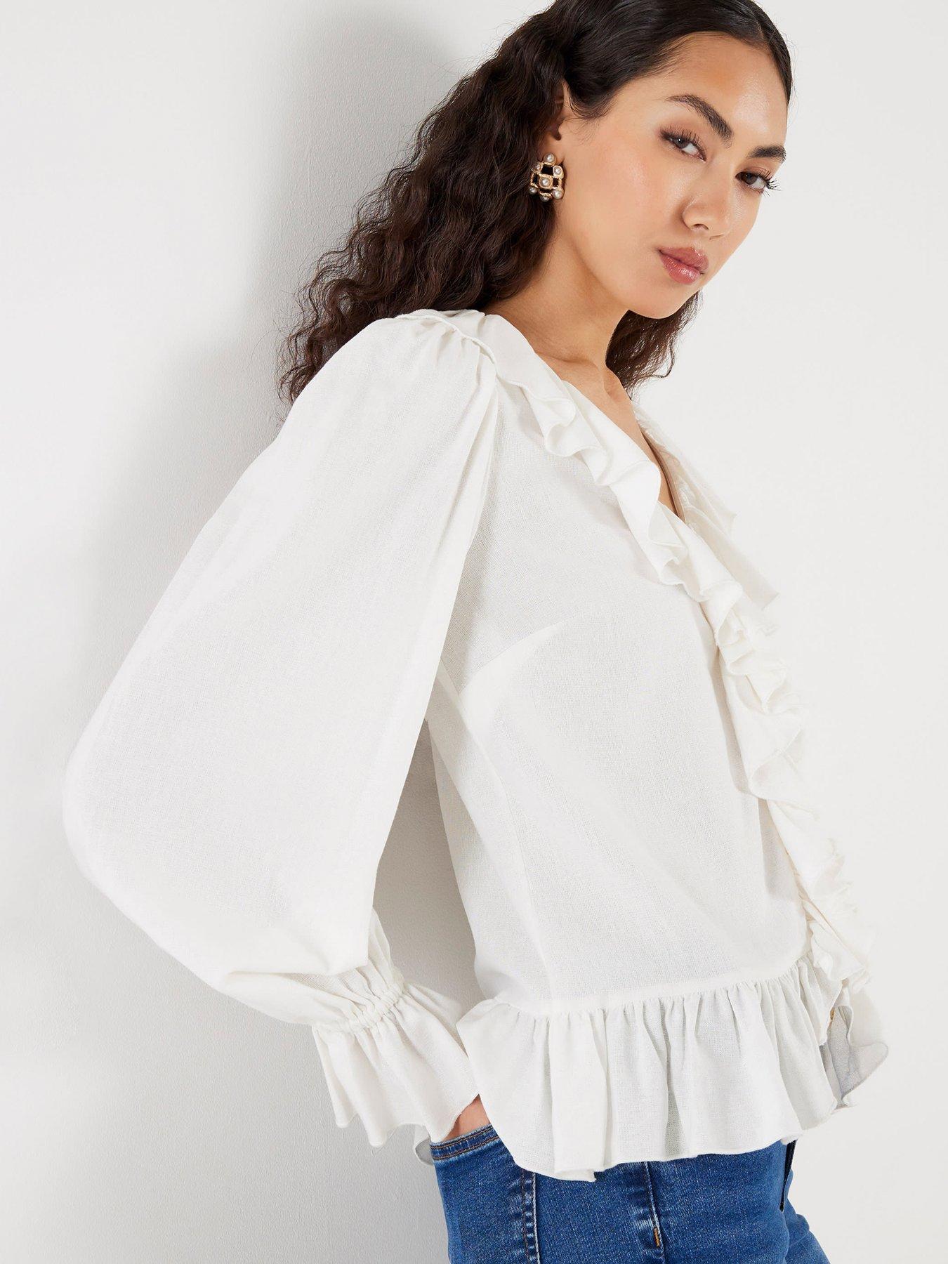 River Island Long Sleeve Ruffle Blouse - Cream | Very