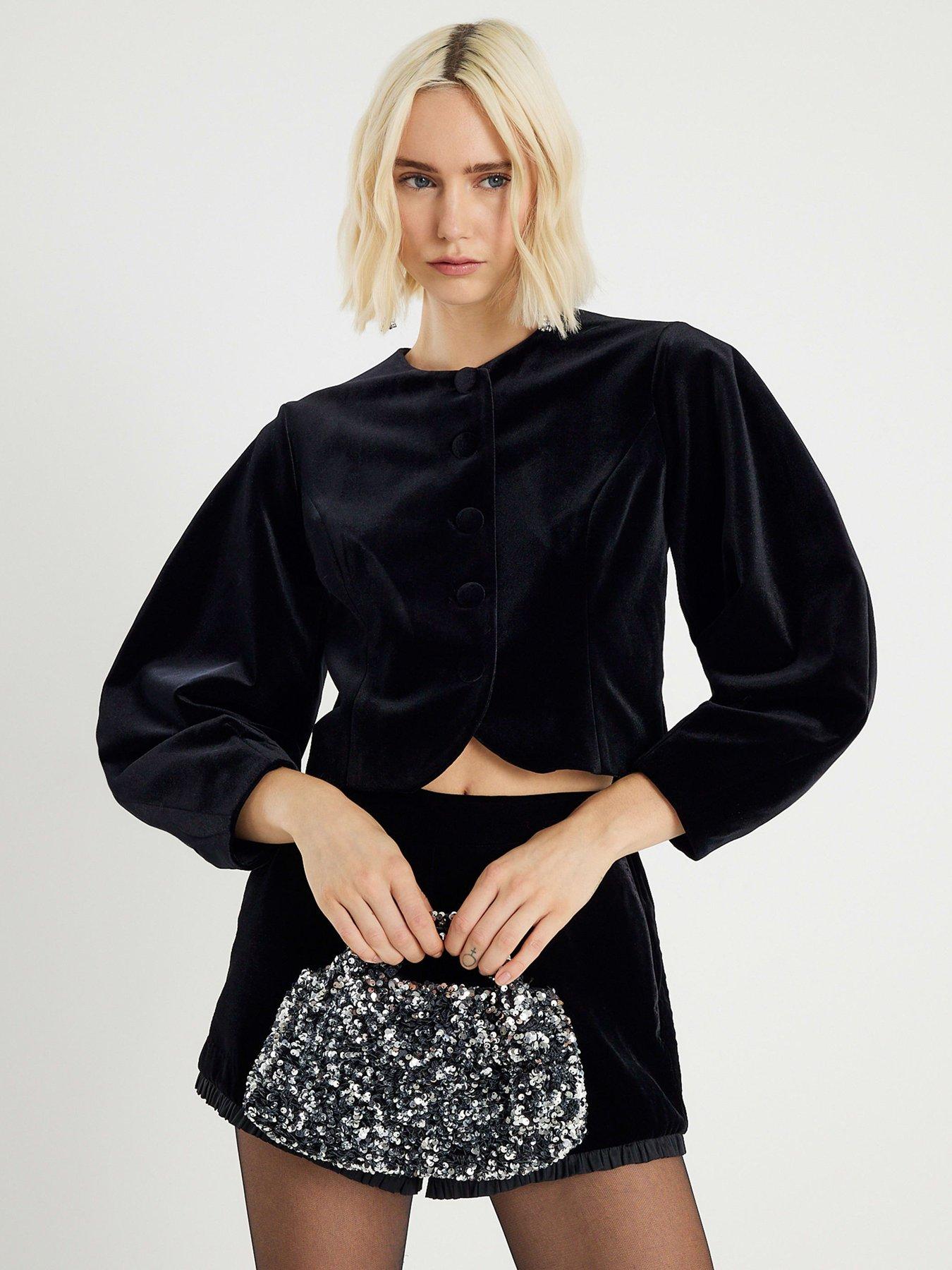 River Island Long Sleeve Banana Velvet Jacket - Black