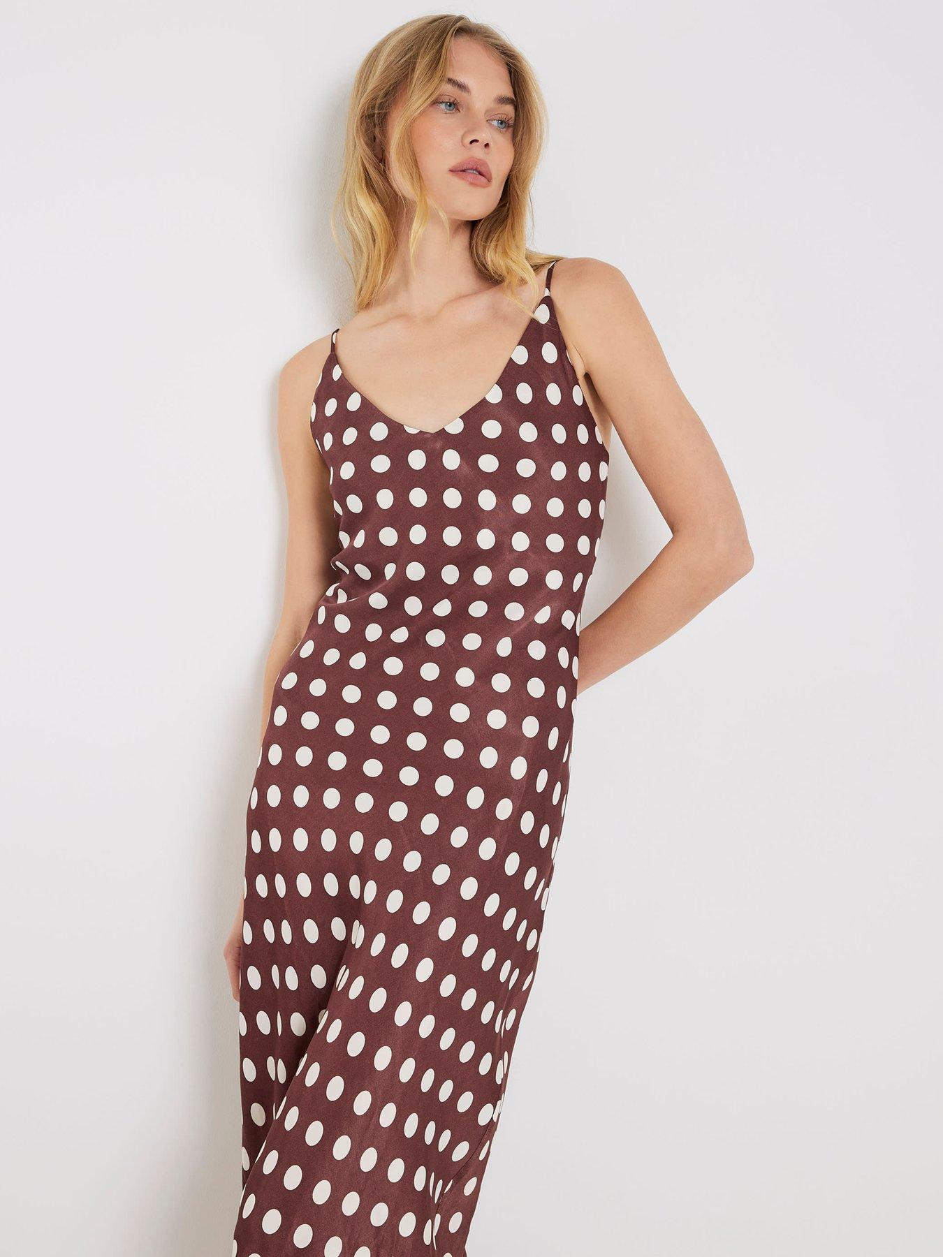 River Island Polka Dot Slip Dress - Brown