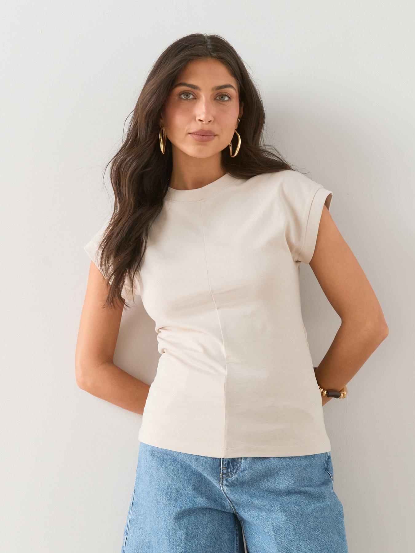 The Very Collection Ruched Side Cotton T-Shirt - Beige