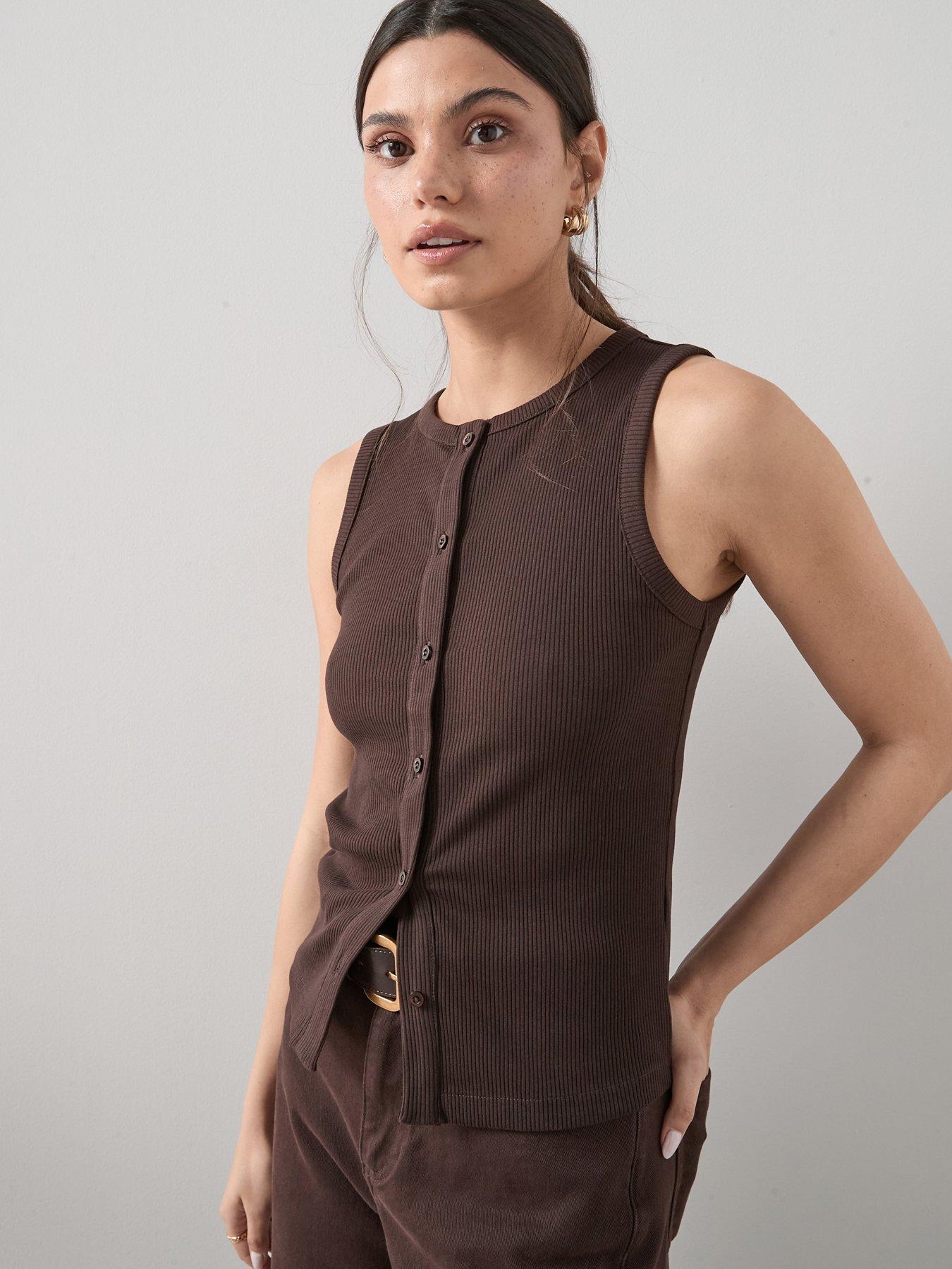 The Very Collection Button Through Ribbed Vest - Brown
