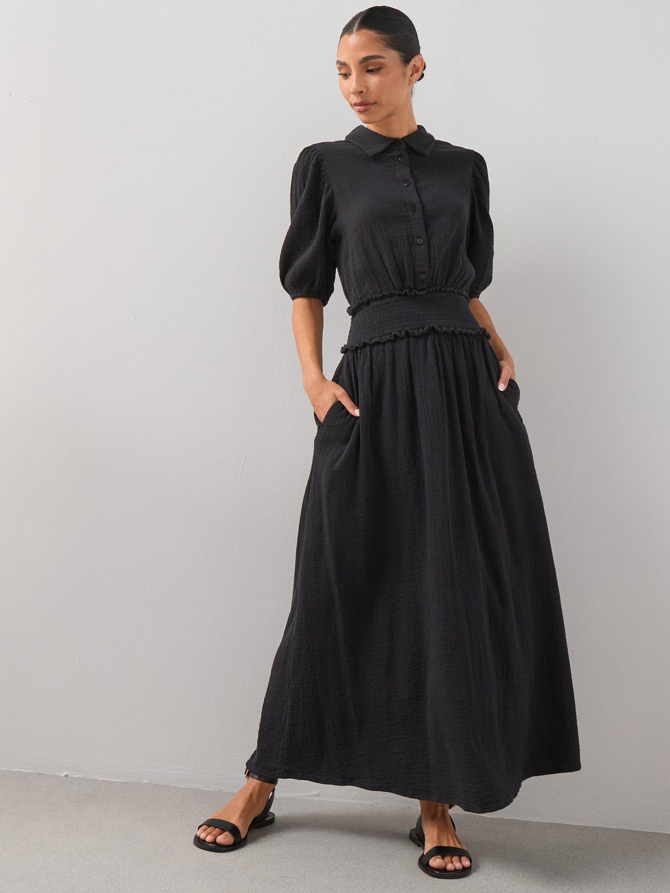 knee length dresses for ladies Dream Girl Black Waterfall Hem Chiffon Midi Dress main image 0
