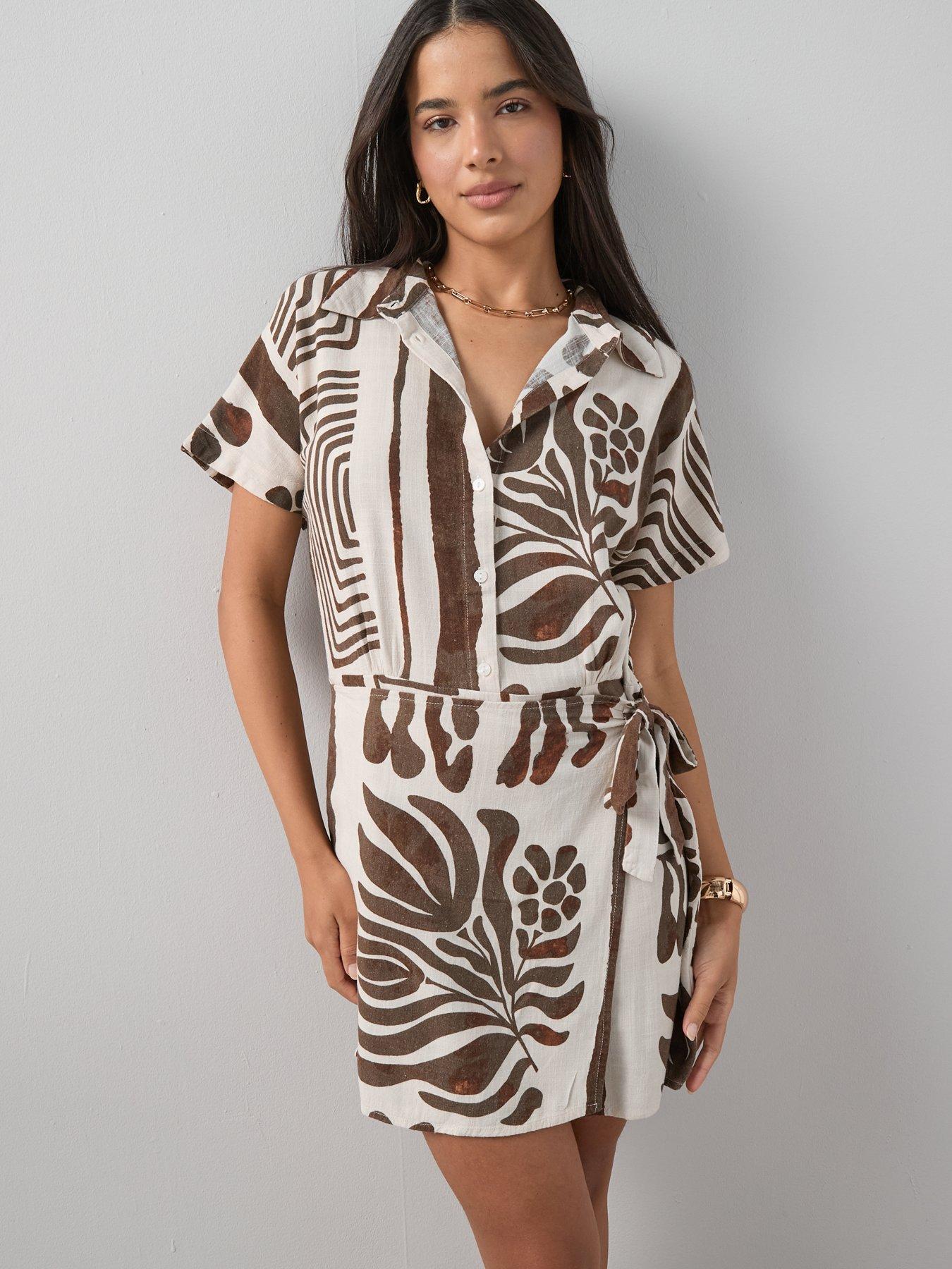 The Very Collection Linen Blend Wrap Mini Dress - Print