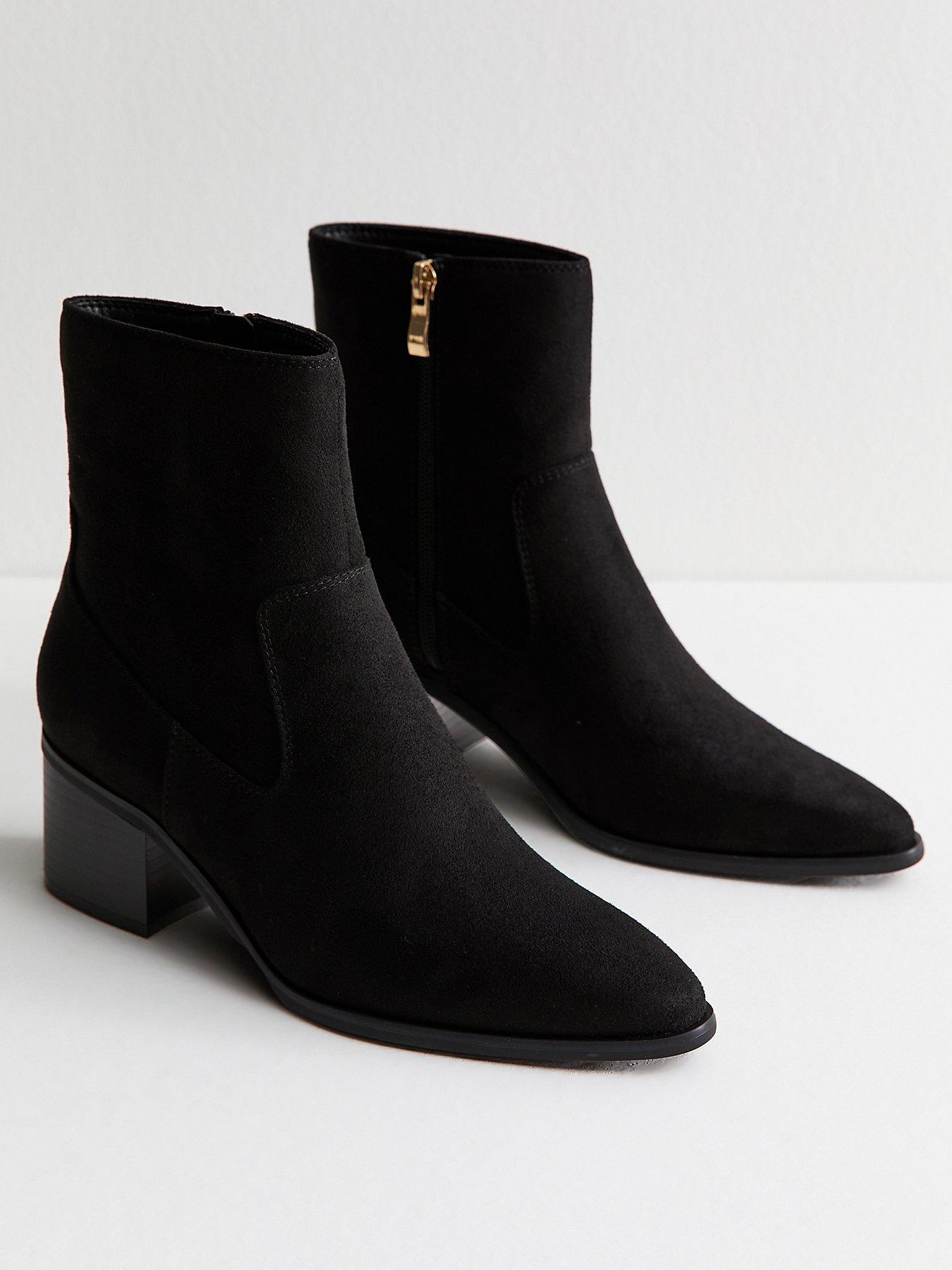 Image 3 of 6 of New Look Black Faux Suede Block Heel Ankle Boots