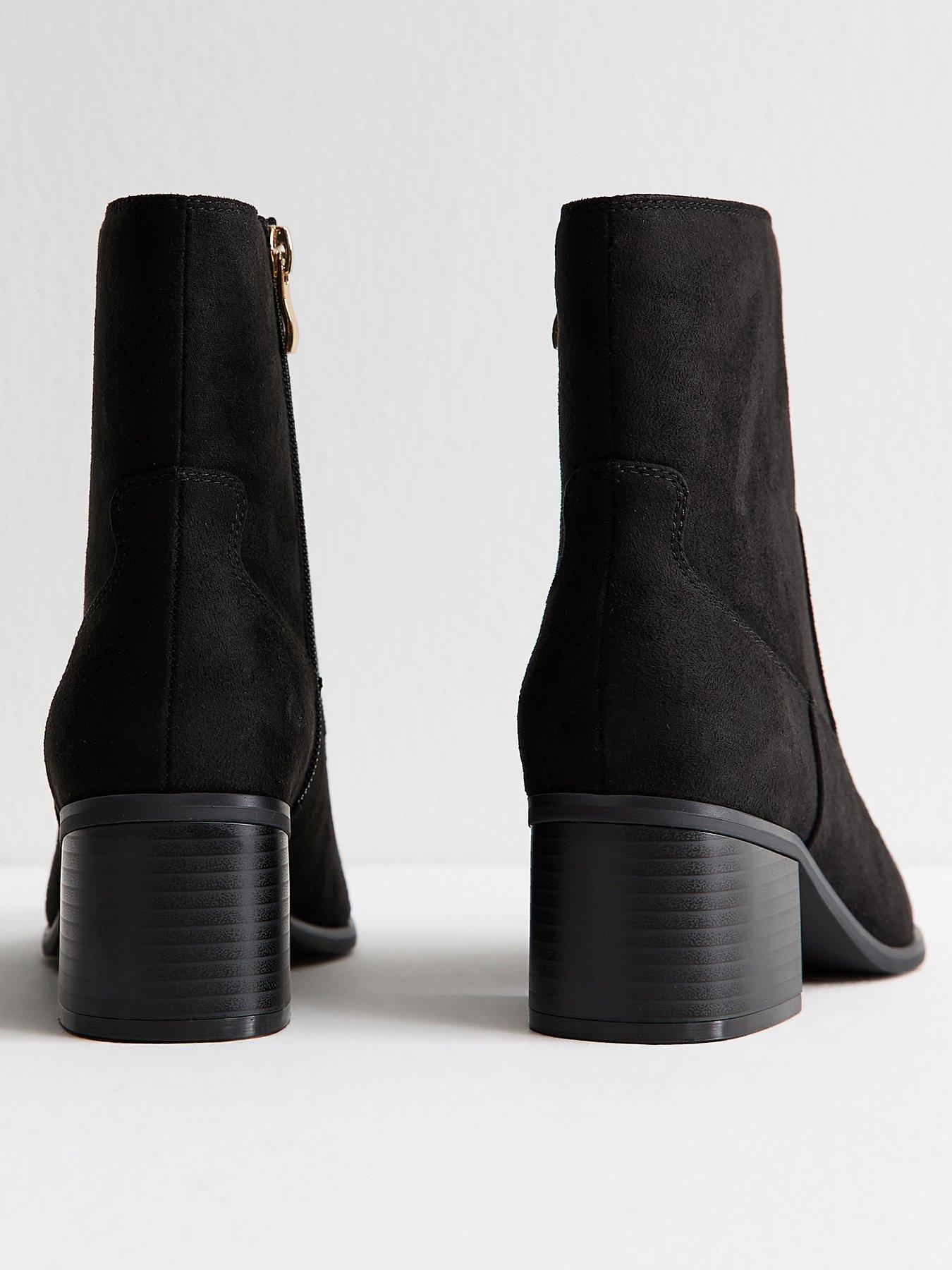 Image 4 of 6 of New Look Black Faux Suede Block Heel Ankle Boots