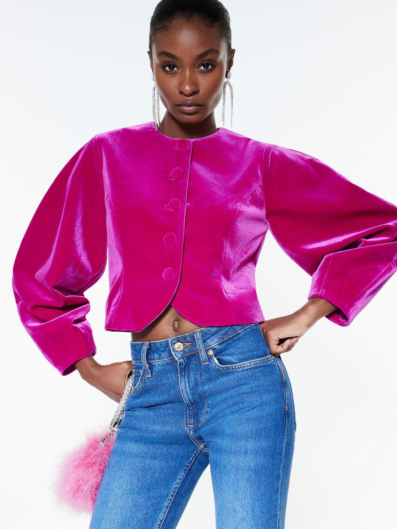 River Island: Long Sleeve Banana Velvet Jacket - Pink