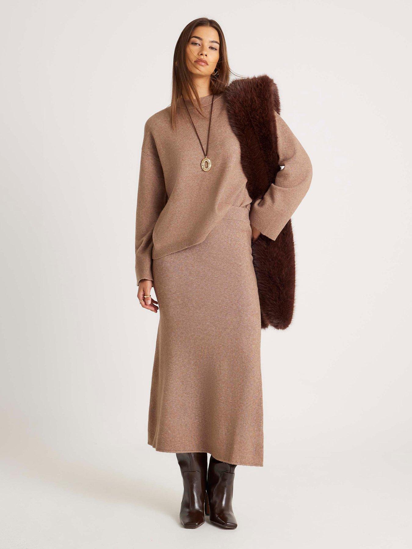 River Island Cosy Midi Skirt - Brown