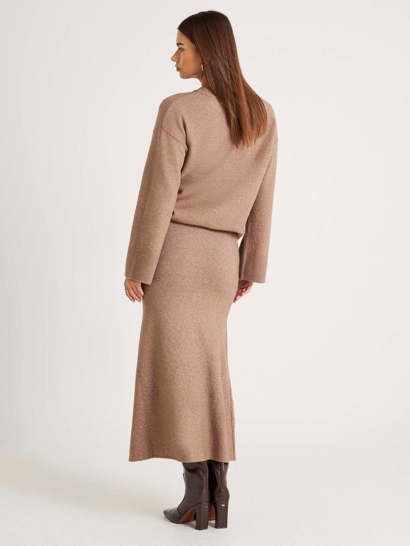Image 2 of 4 of River Island Cosy Midi Skirt - Brown