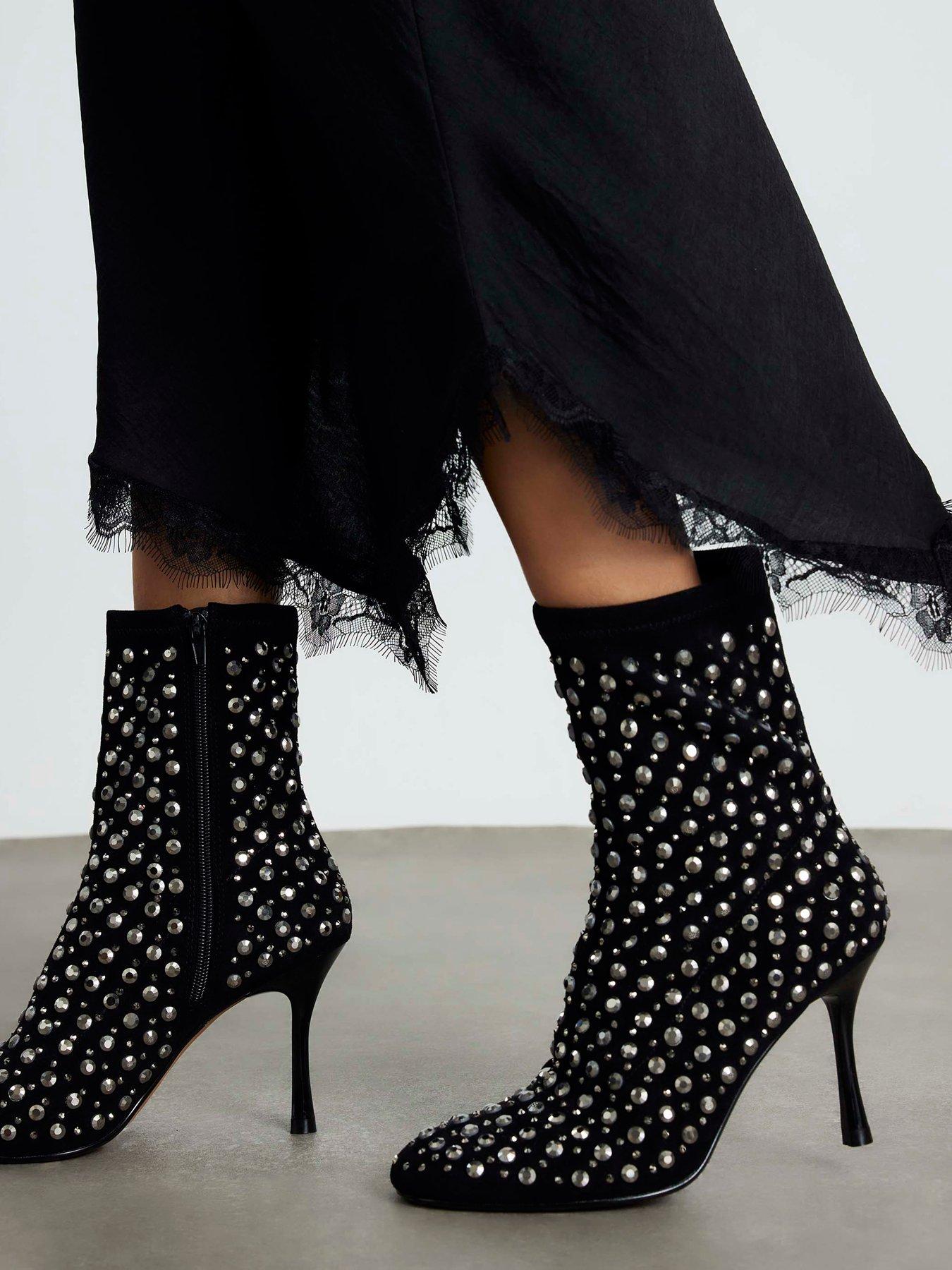 River Island Embellished Round Toe Boot - Black