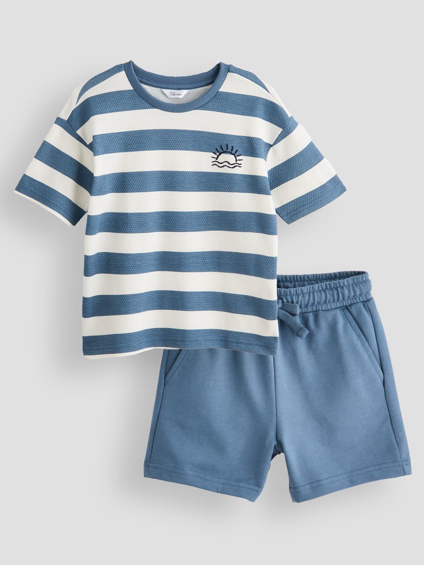 Image 1 of 4 of The Very Collection Boys Stripe T-Shirt and Shorts Set - Navy
