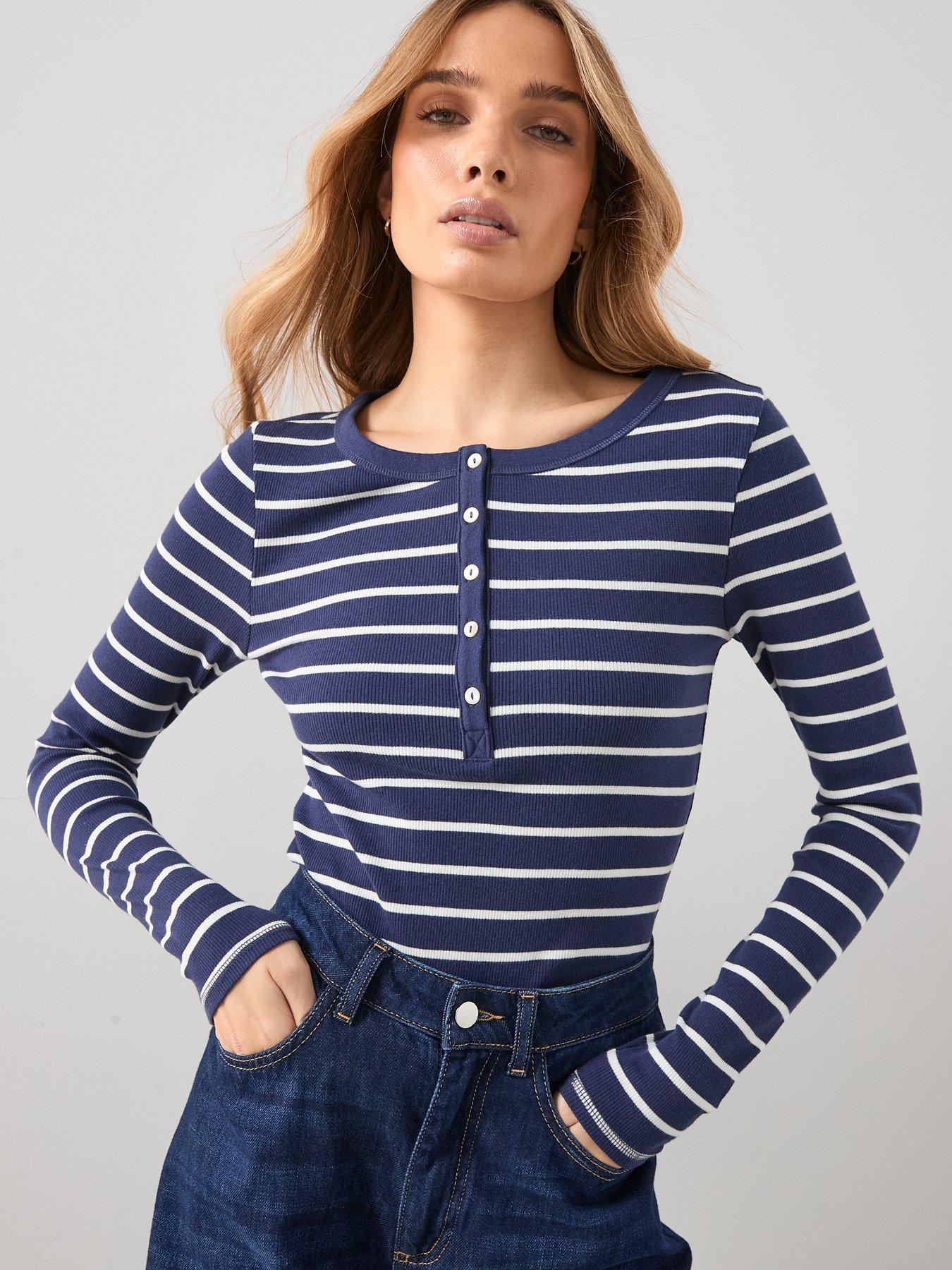 The Very Collection Stripe Ribbed Long Sleeve Henley - Multi