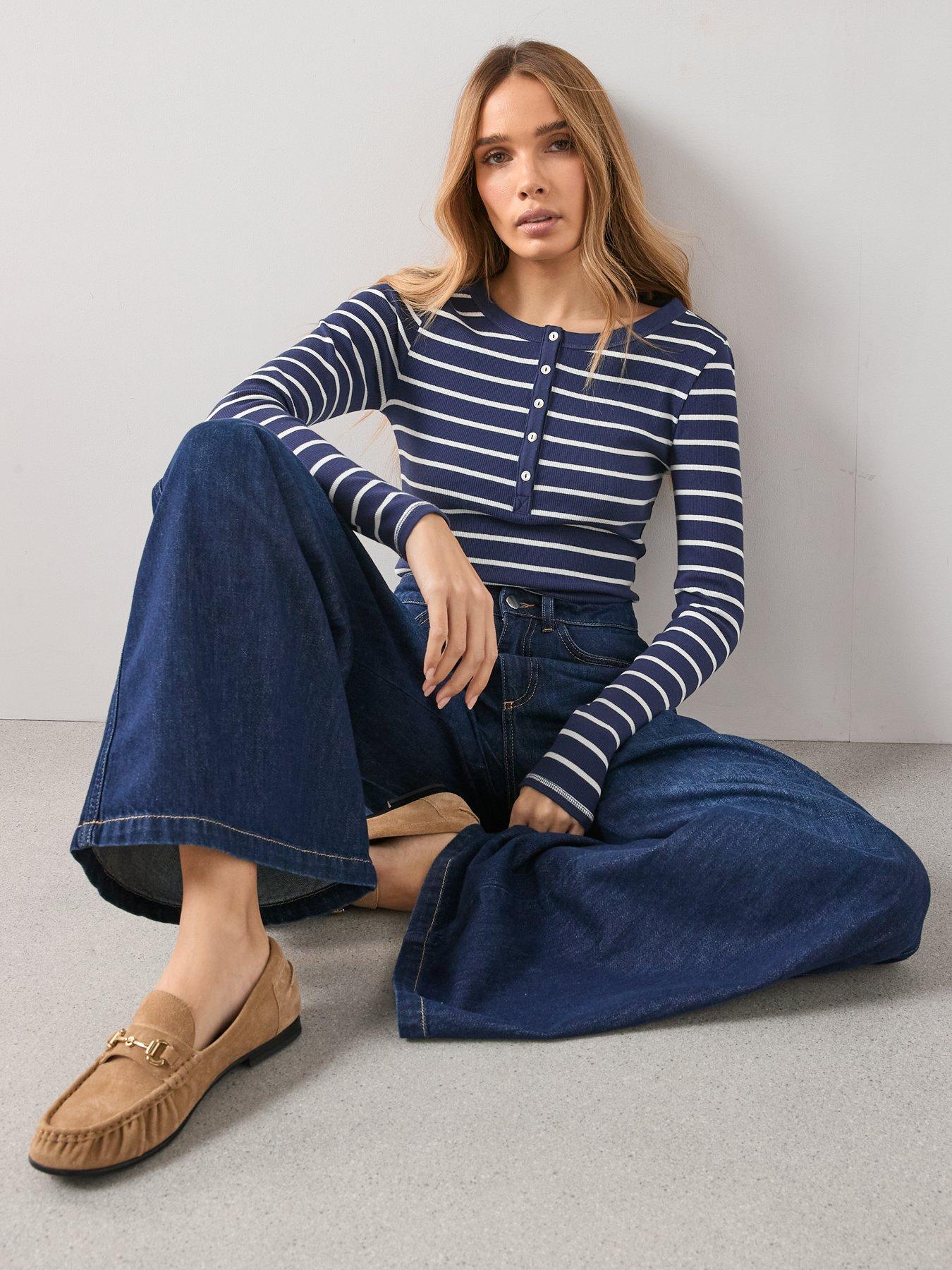Image 5 of 7 of The Very Collection Stripe Ribbed Long Sleeve Henley - Multi