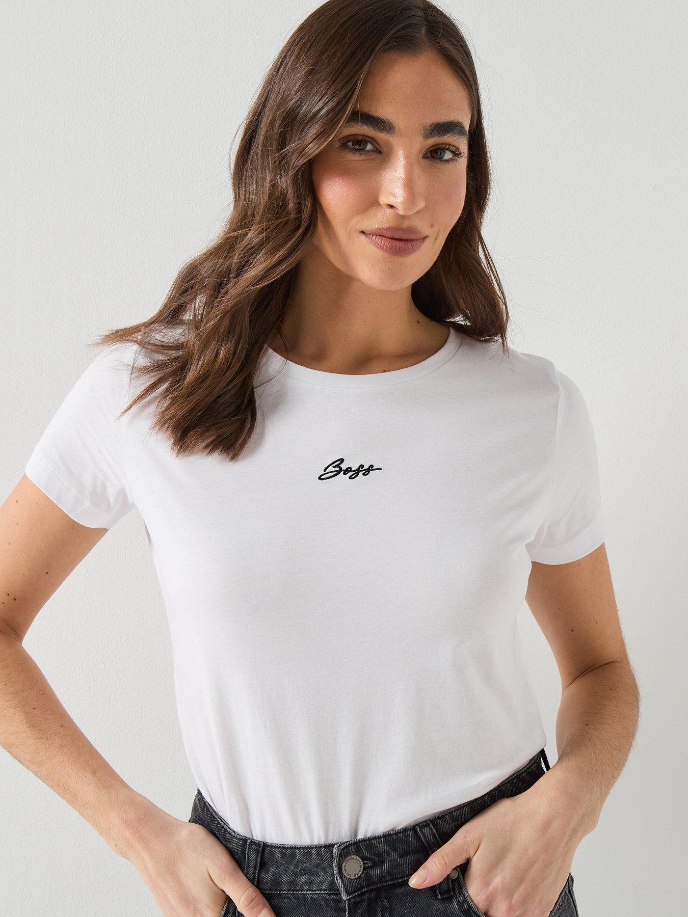 Image 1 of 6 of BOSS Elove Embroidered Top - White