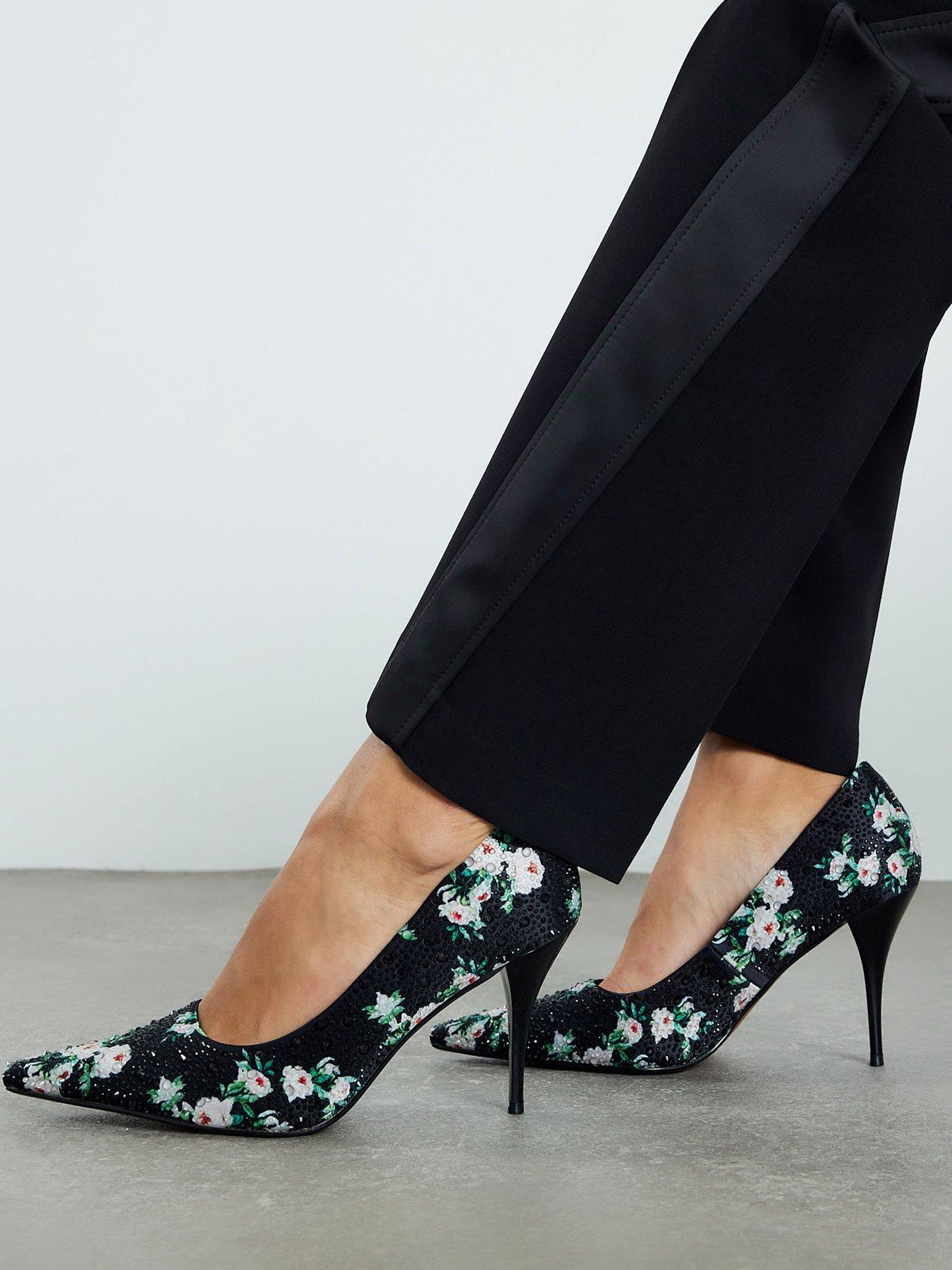 River Island Floral Diamante Court - Black