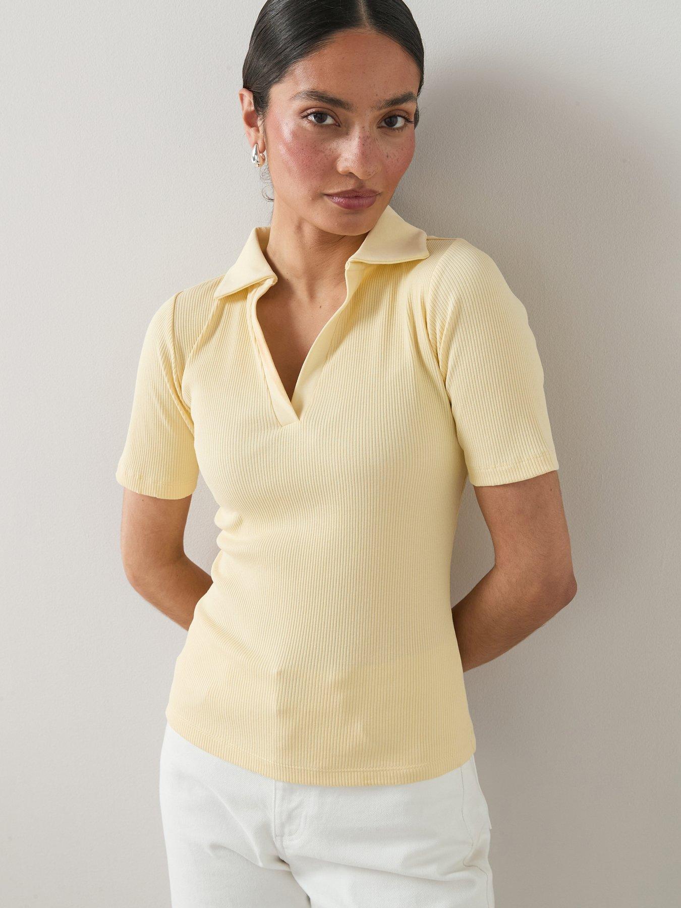 The Very Collection Short Sleeve Ribbed Polo Shirt - Yellow