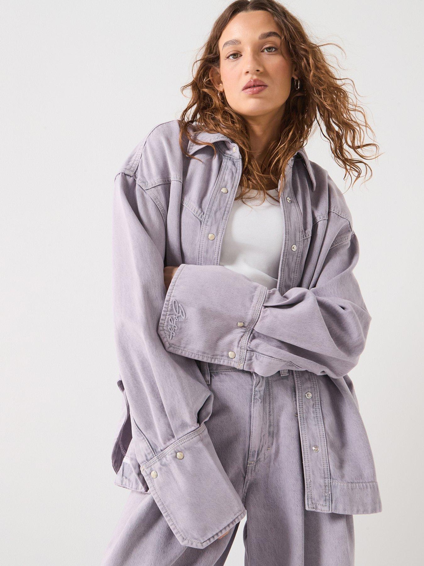 BOSS Oversized Denim Overshirt, Blue, Size S, Women