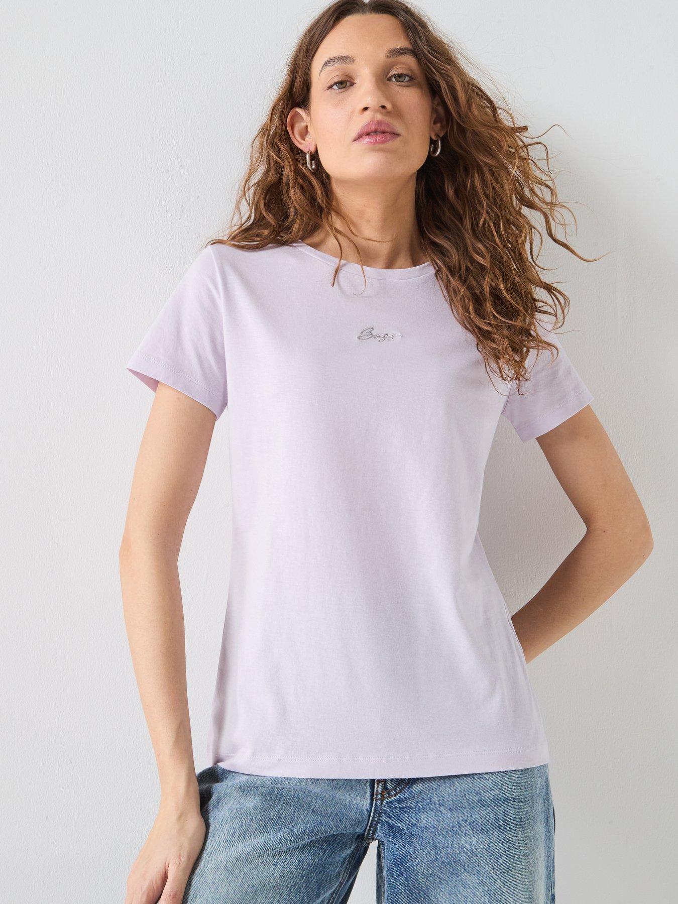 BOSS Short Sleeve Embroidered T-Shirt, Purple, Size Xs, Women