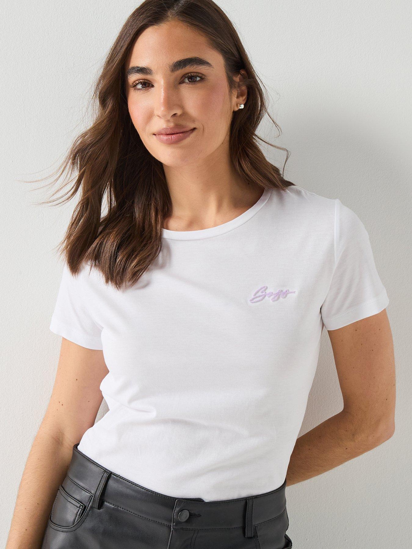 BOSS Embroidered T-Shirt, White, Size L, Women