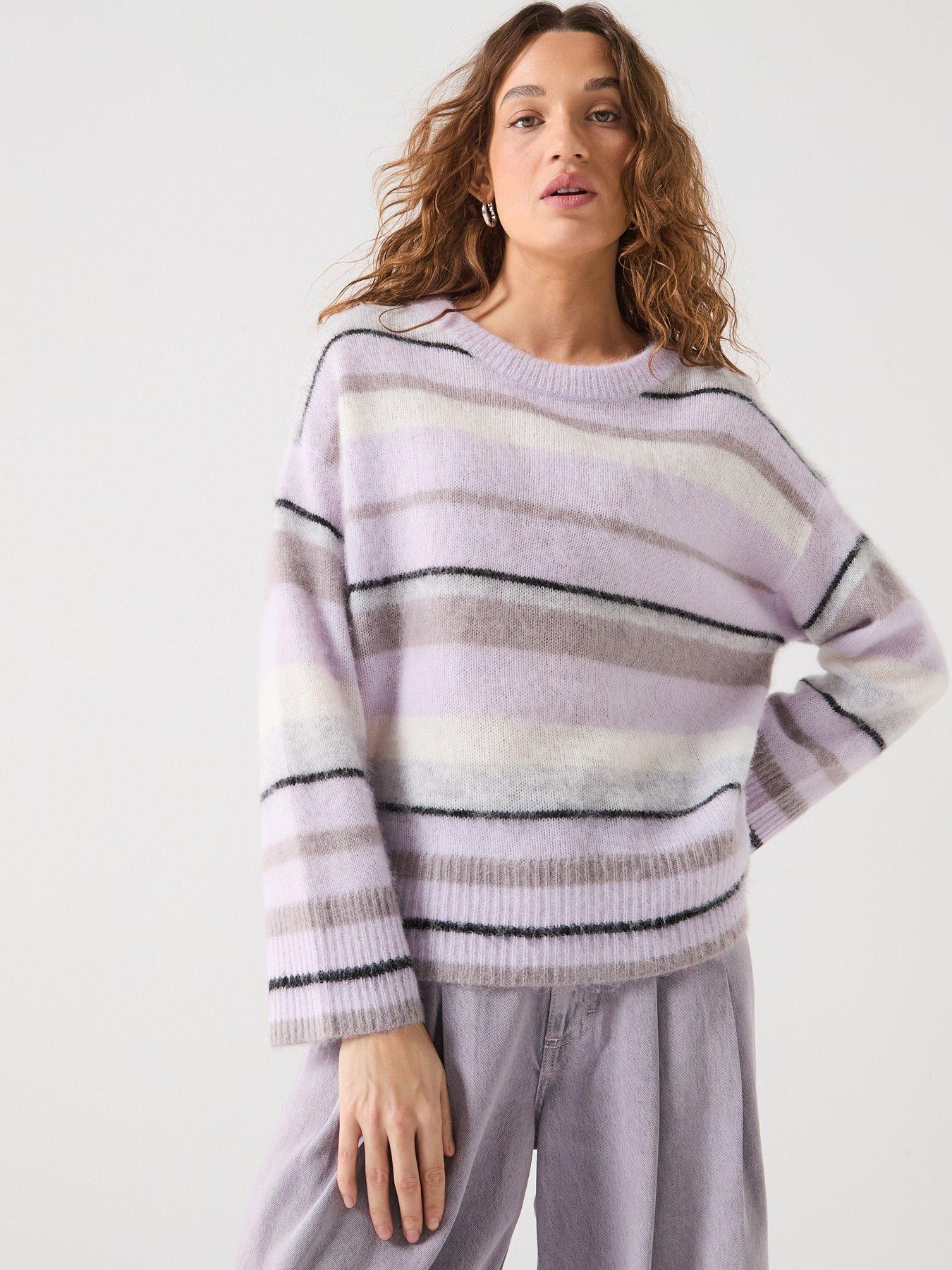 BOSS Long Sleeve Striped Knit Jumper - Purple
