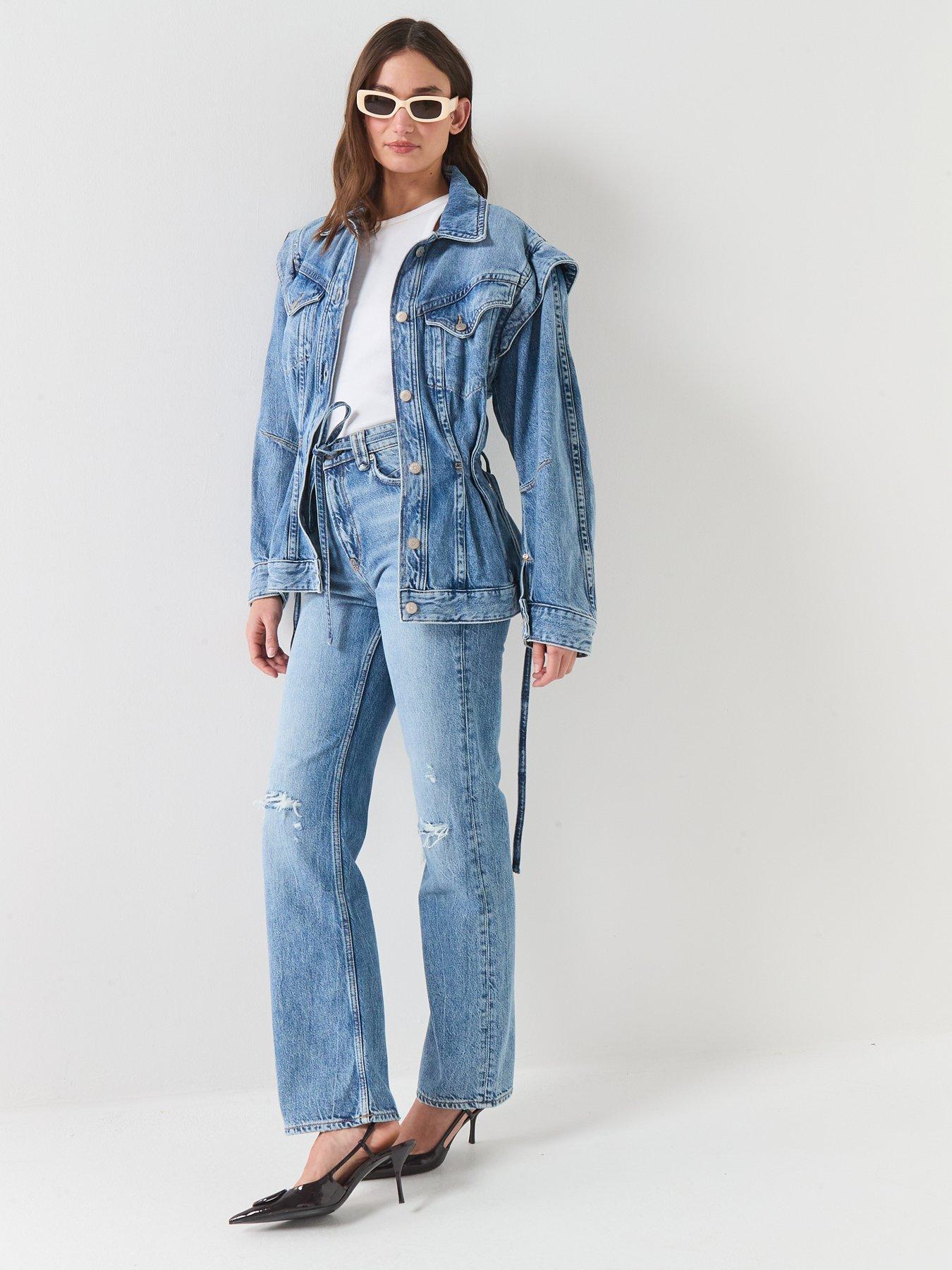 Image 6 of 6 of BOSS Distressed Denim Straight Leg Jeans - Blue