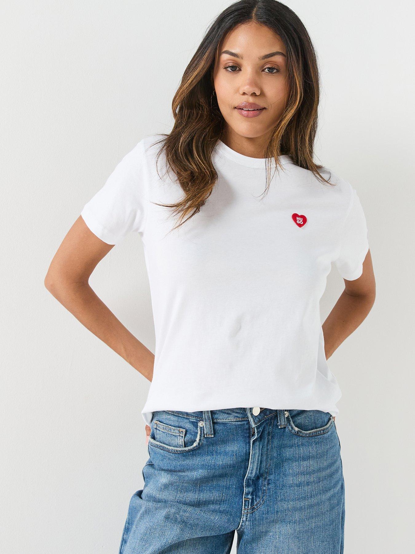 HUGO Vintage Heart Small Logo Tee - White