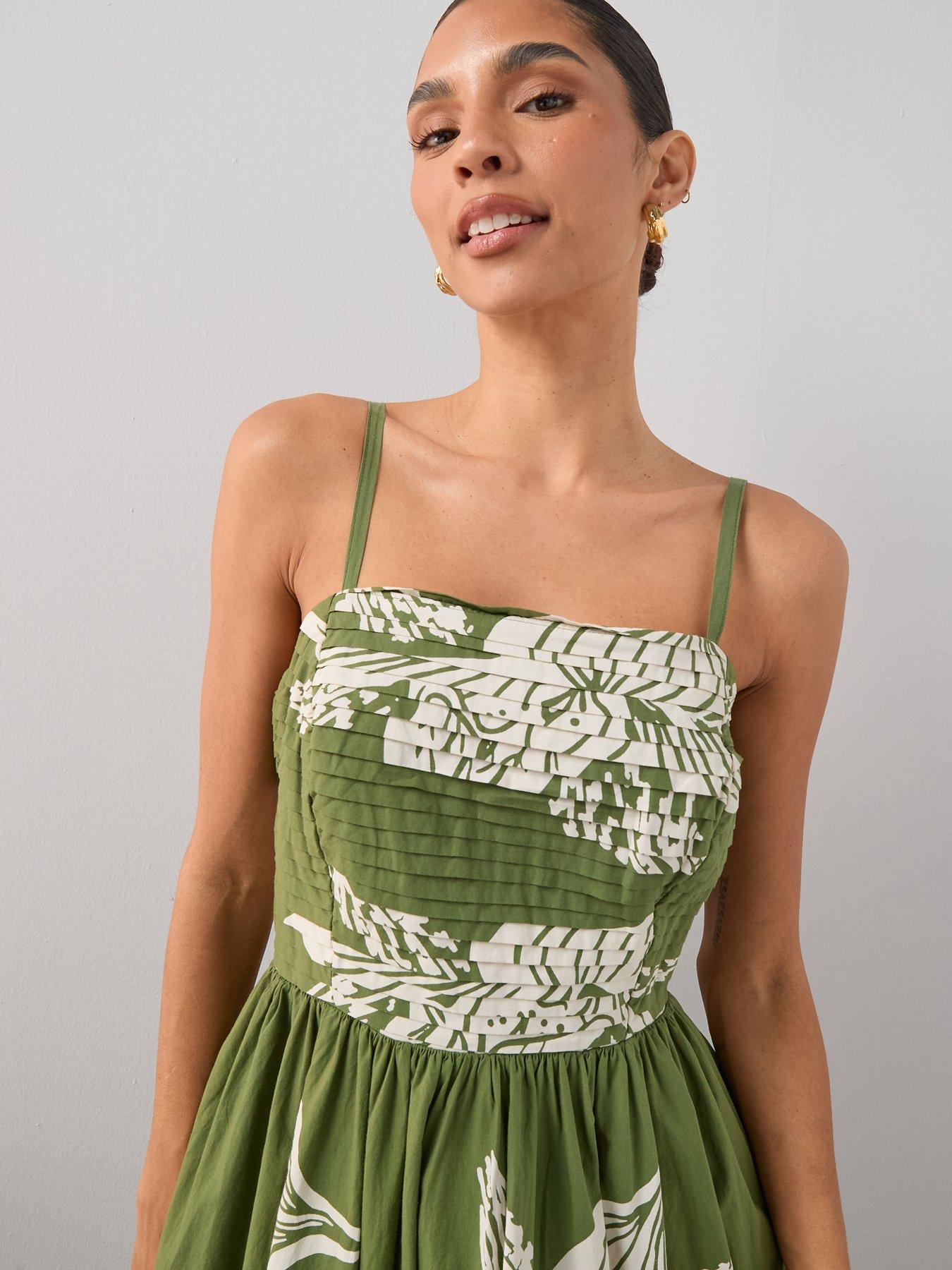 slim fit dress slacks Alexa Lime Green Puffball Cotton Stretch Midi Dress