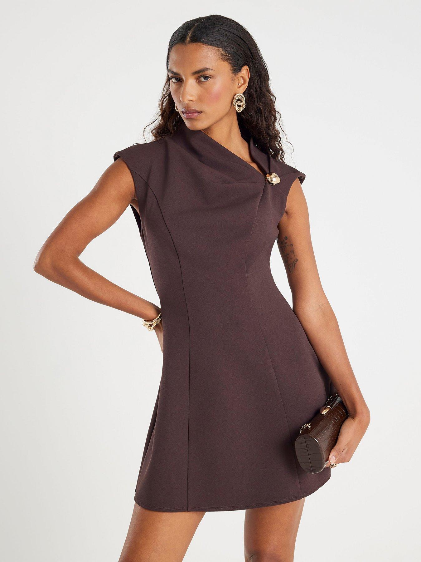 River Island Trim Ponte Drape Mini Dress - Brown