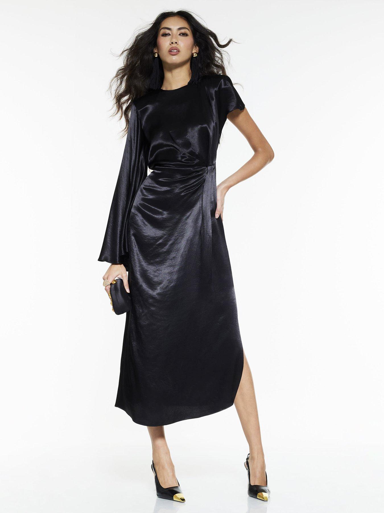 River Island One Sleeve Knot Front Maxi Dress - Black