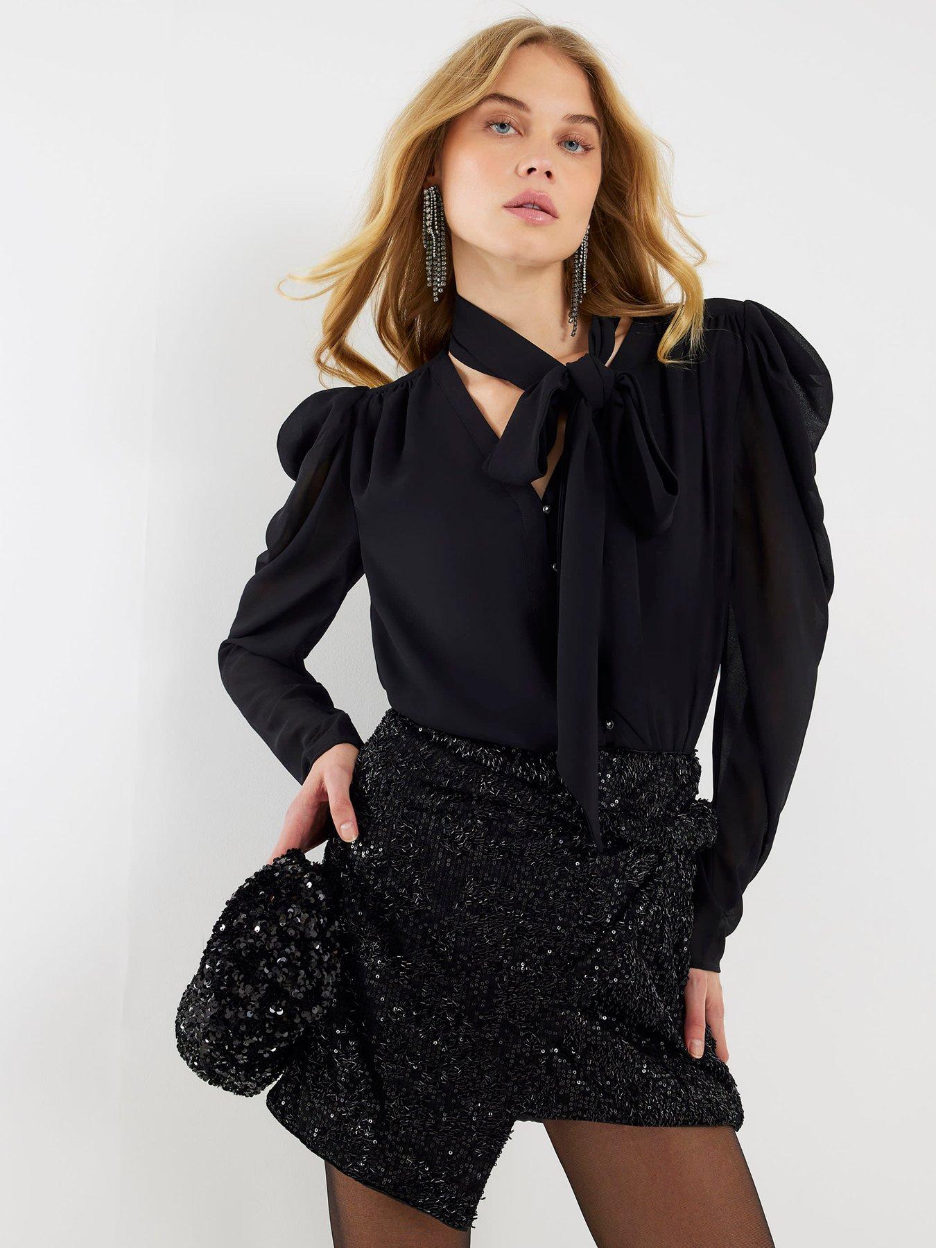 Image 1 of 4 of River Island Pussybow Blouse - Black