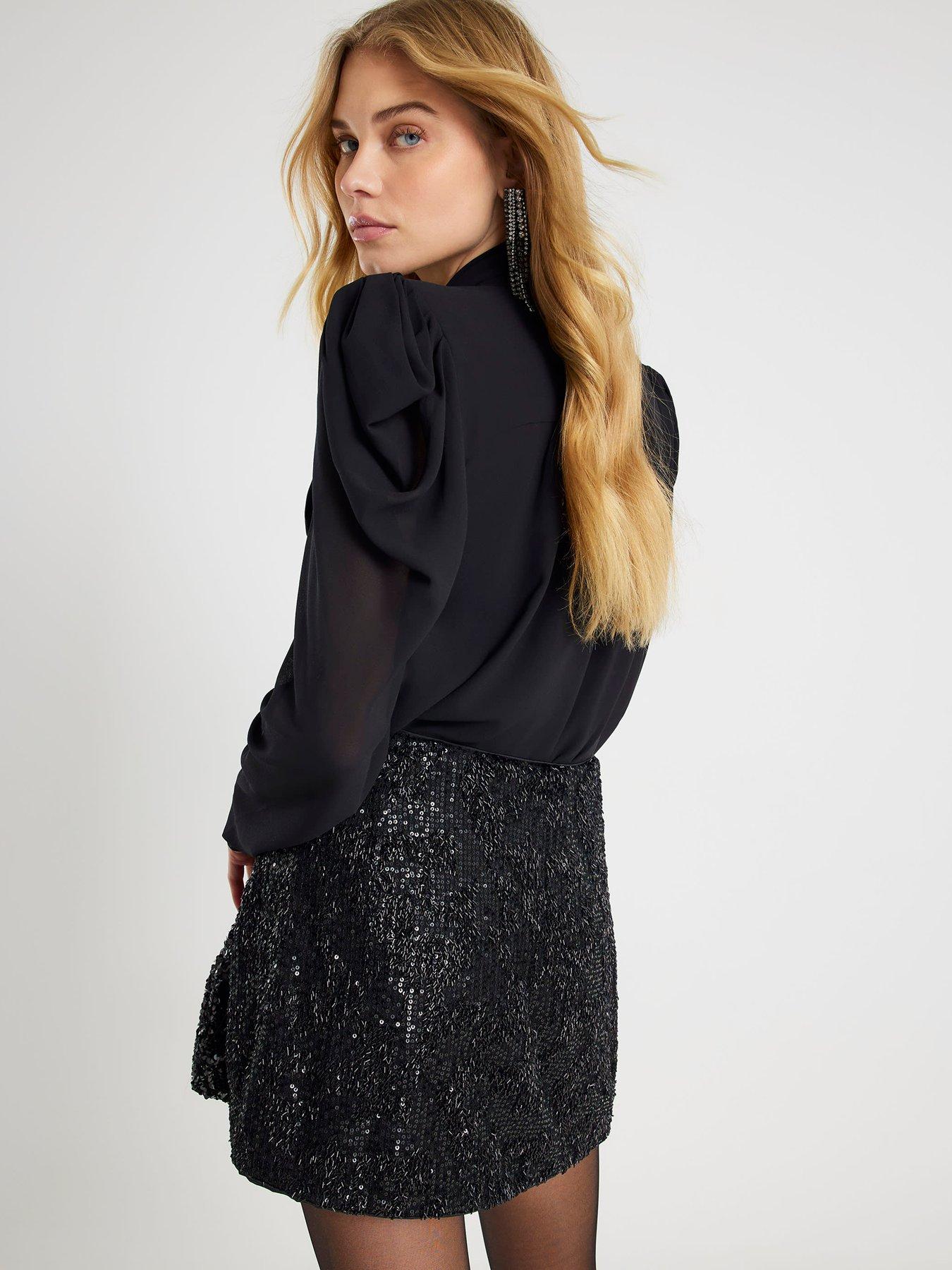Image 2 of 4 of River Island Pussybow Blouse - Black