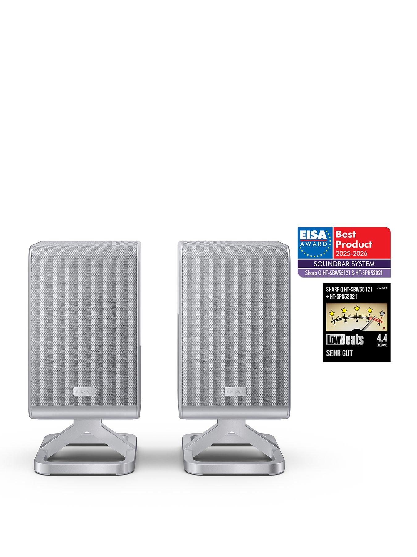 Sharp Sharp "Q" HT-SPR52021BK Wireless Rear Speakers 200W Dolby Atmos DTS:X Up-Firing Drivers Surround Sound for Sharp Q Soundbars - Silver