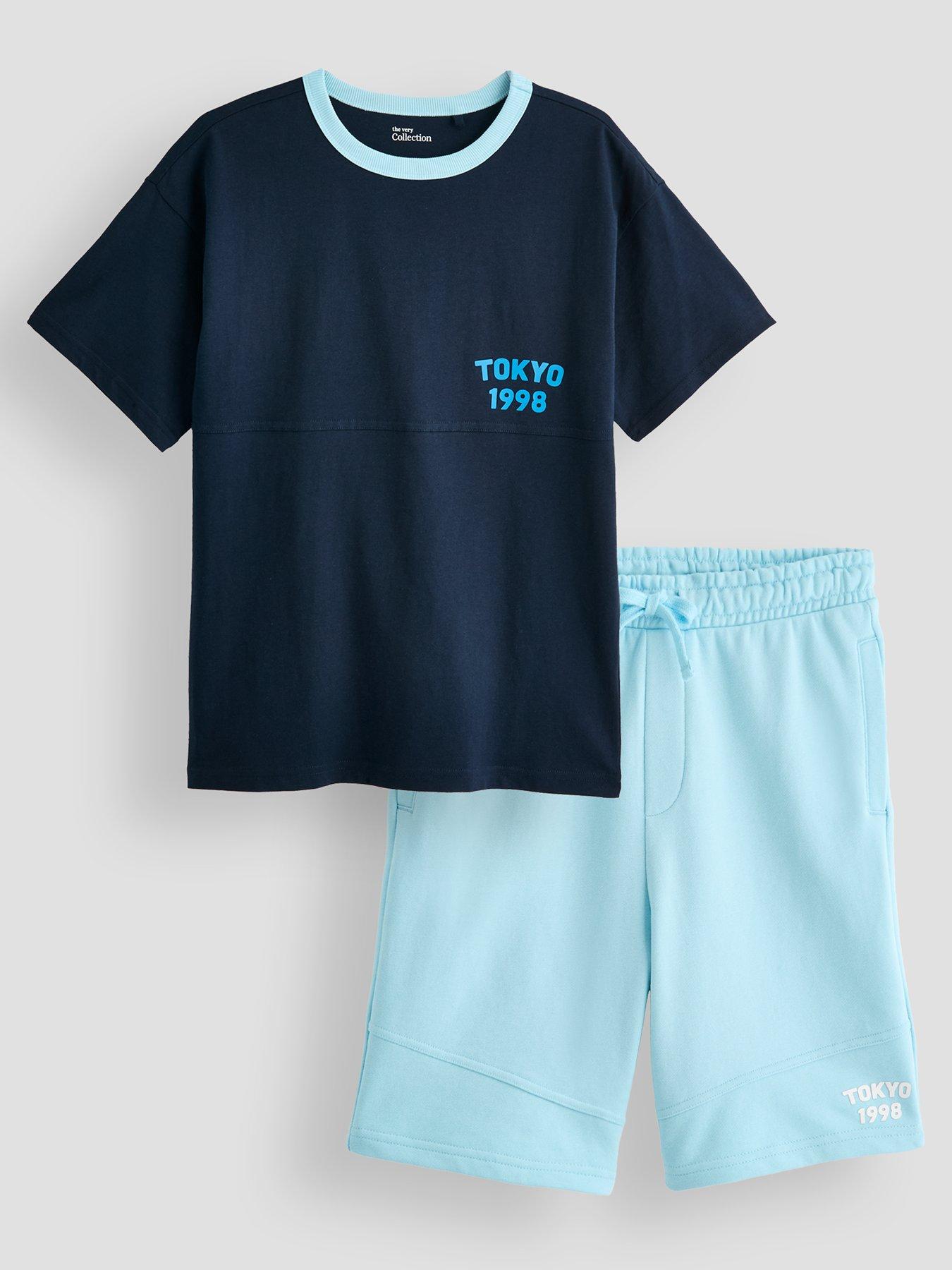 Image 1 of 4 of The Very Collection Boys Tokyo Graphic T-shirt And Short Set - Blue