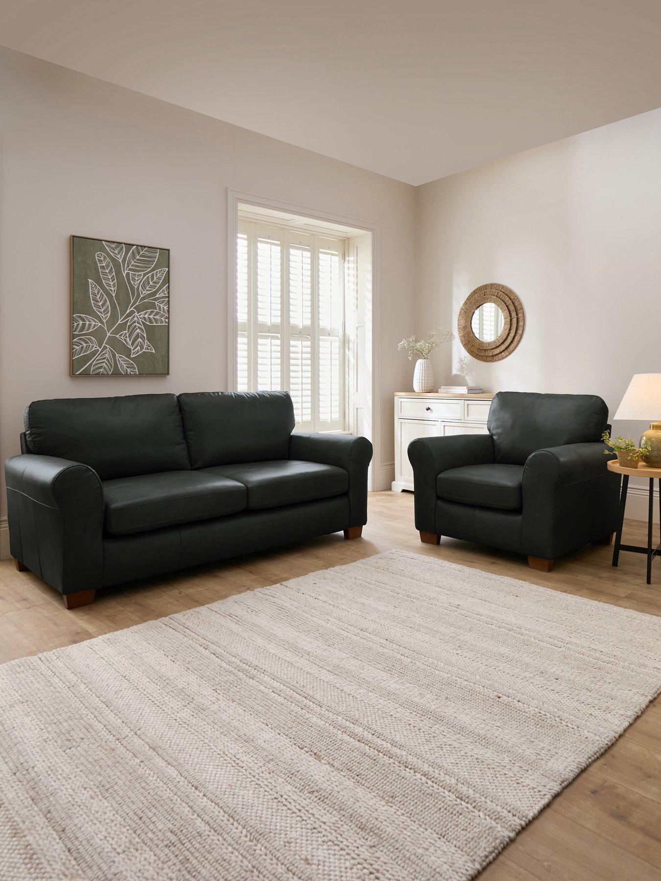 The Very Collection Bailey Italian Leather 3 Seater Sofa + Armchair Set (Buy  &  SAVE!) - FSC® Certified