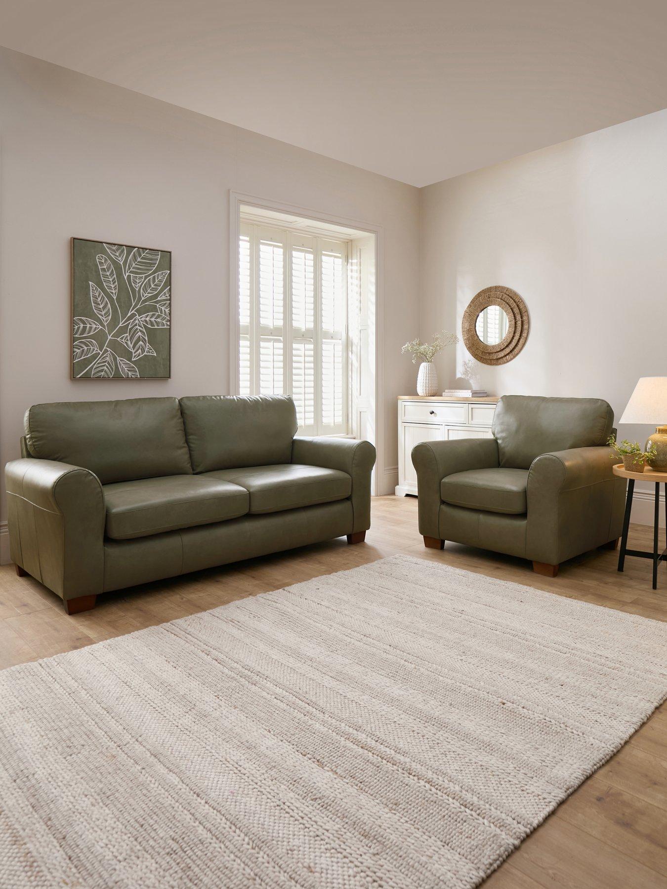 The Very Collection Bailey Italian Leather 3 Seater Sofa + Armchair Set (Buy  &  SAVE!)