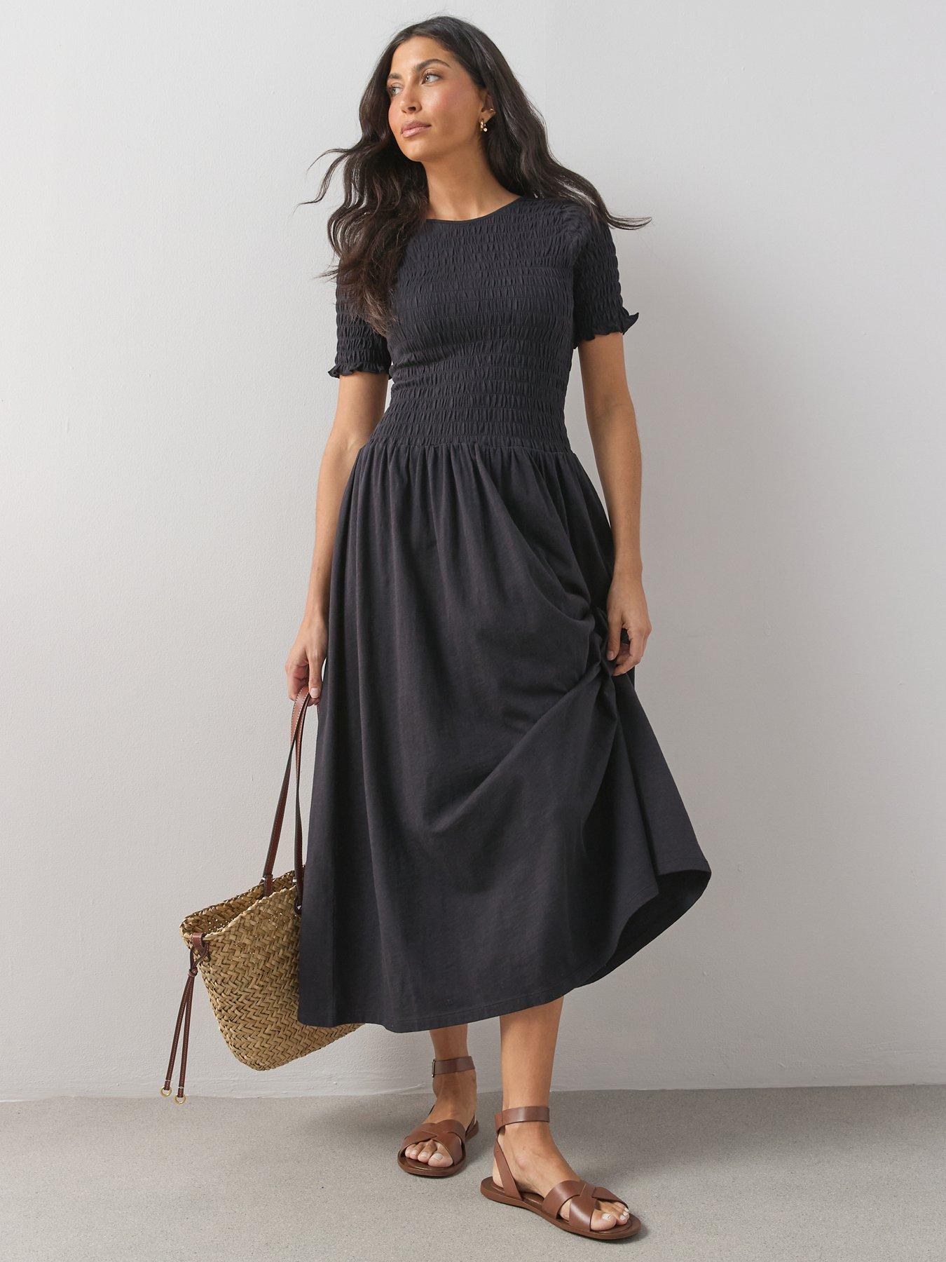 The Very Collection Shirred Bodice Midi Dress - Black