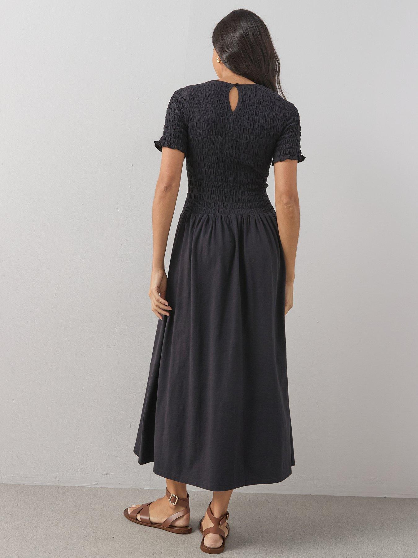 Image 2 of 6 of The Very Collection Shirred Bodice Midi Dress - Black