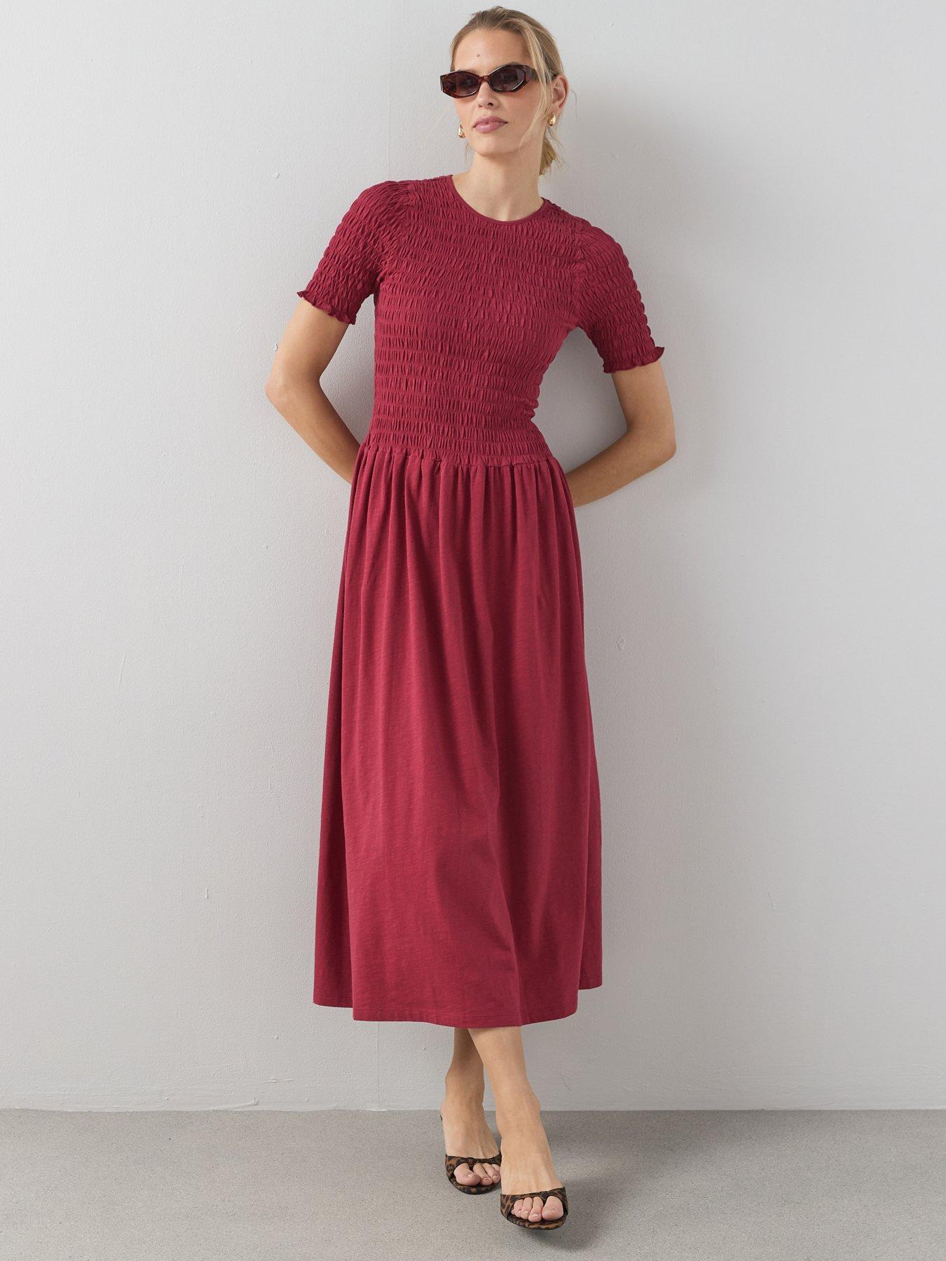 The Very Collection Shirred Bodice Midi Dress - Red