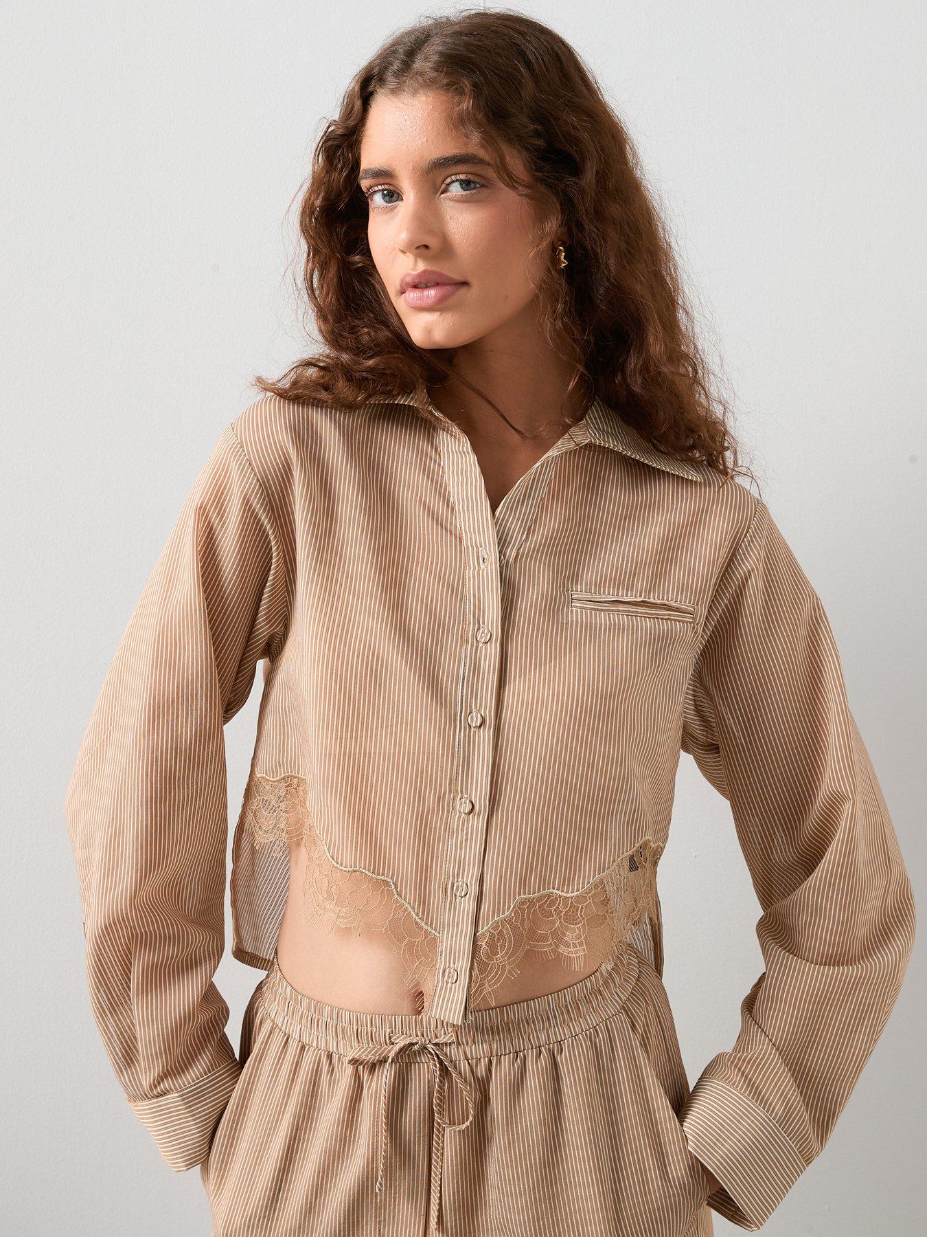 Image 1 of 6 of The Very Collection Lace Insert Co-ord Cropped Shirt