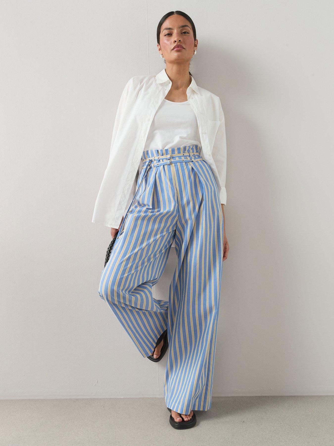 The Very Collection Buckle Belted Pinstripe Trouser - Blue