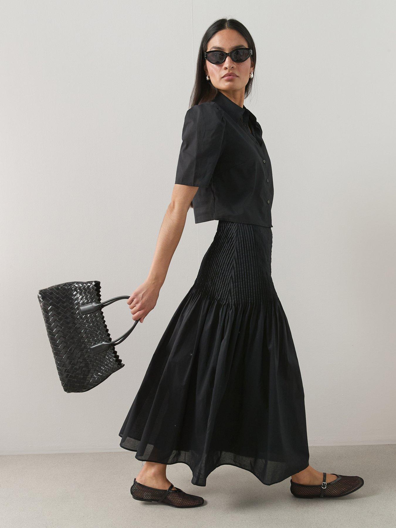 The Very Collection Pintuck Poplin Maxi Skirt - Black