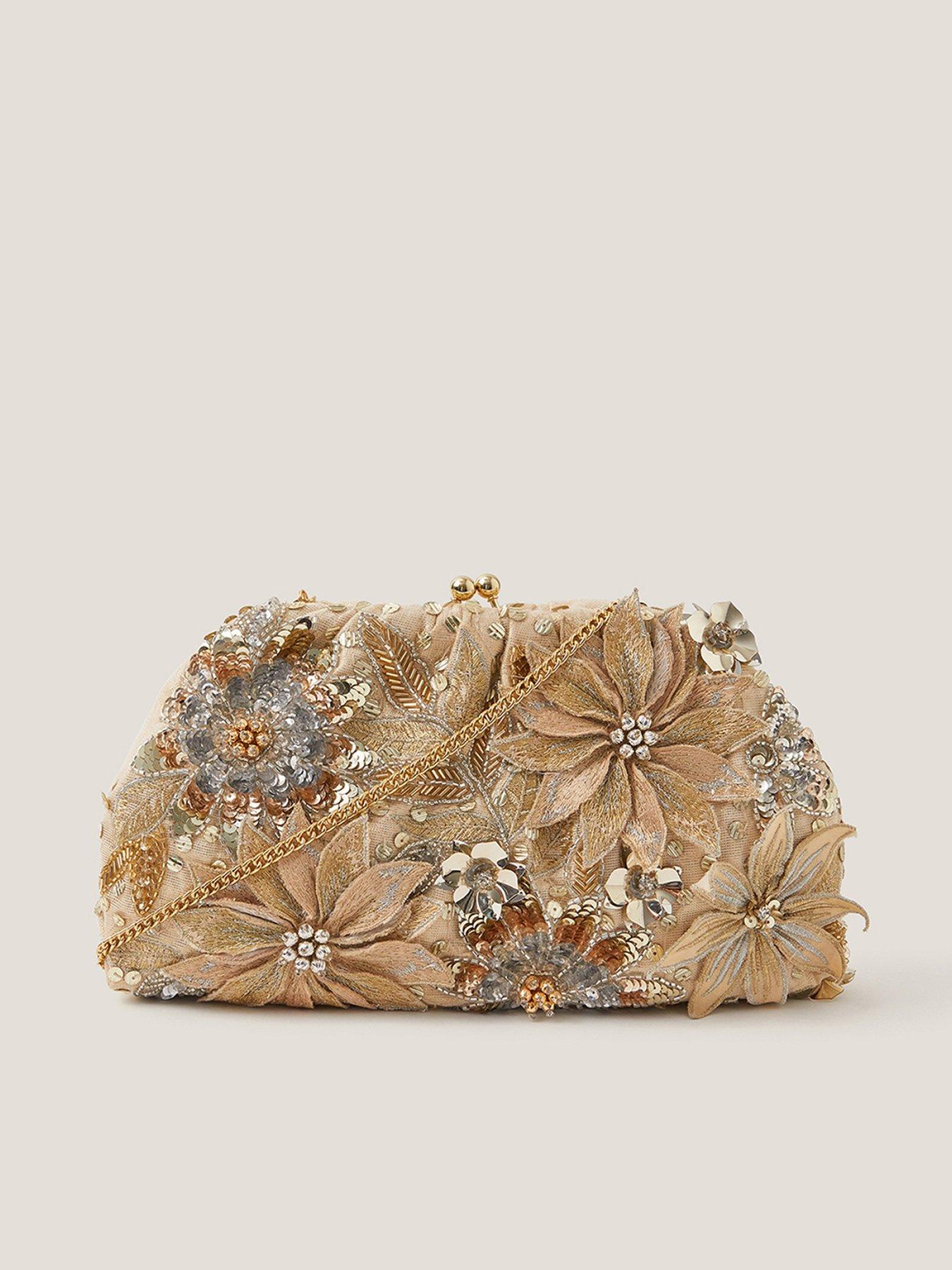 Monsoon Bloom Floral Embellished Clutch Bag - Gold