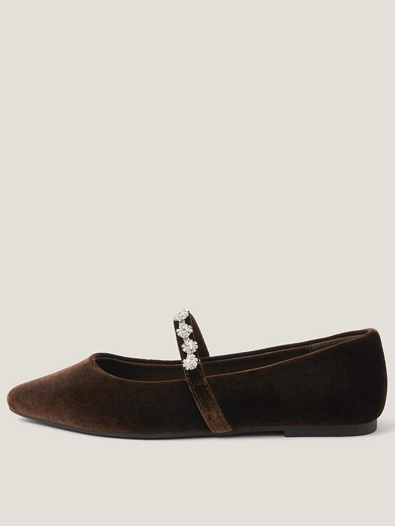 Monsoon Elia Velvet Embellished Ballet Pump - Brown