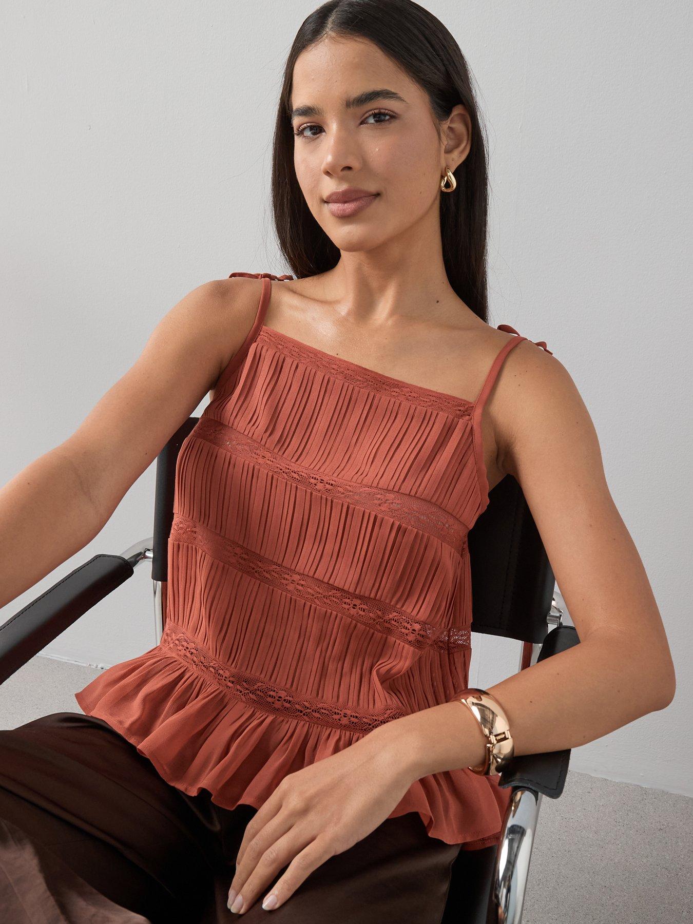 Image 4 of 7 of The Very Collection Textured Lace Insert Cami - Orange