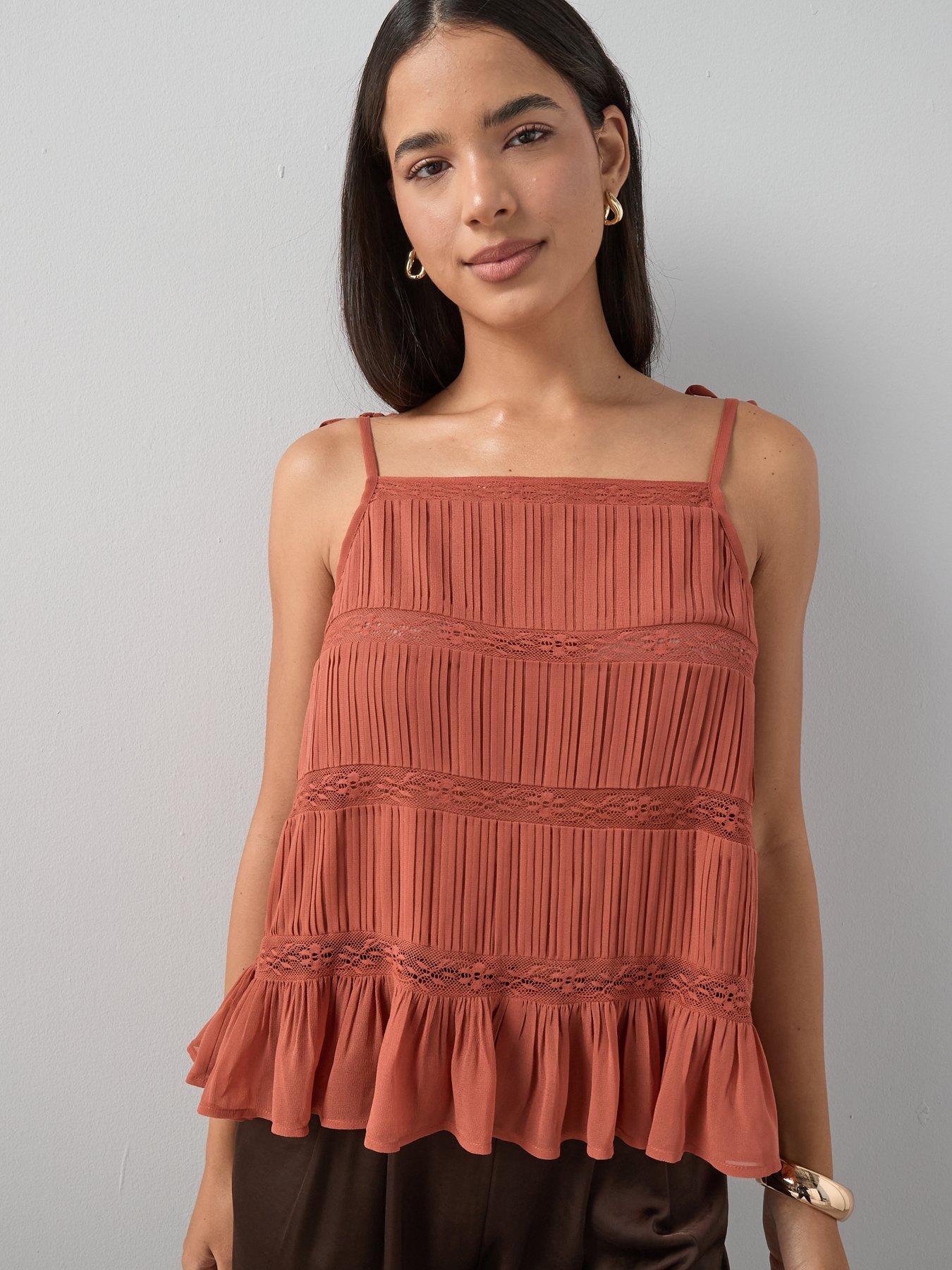 Image 6 of 7 of The Very Collection Textured Lace Insert Cami - Orange