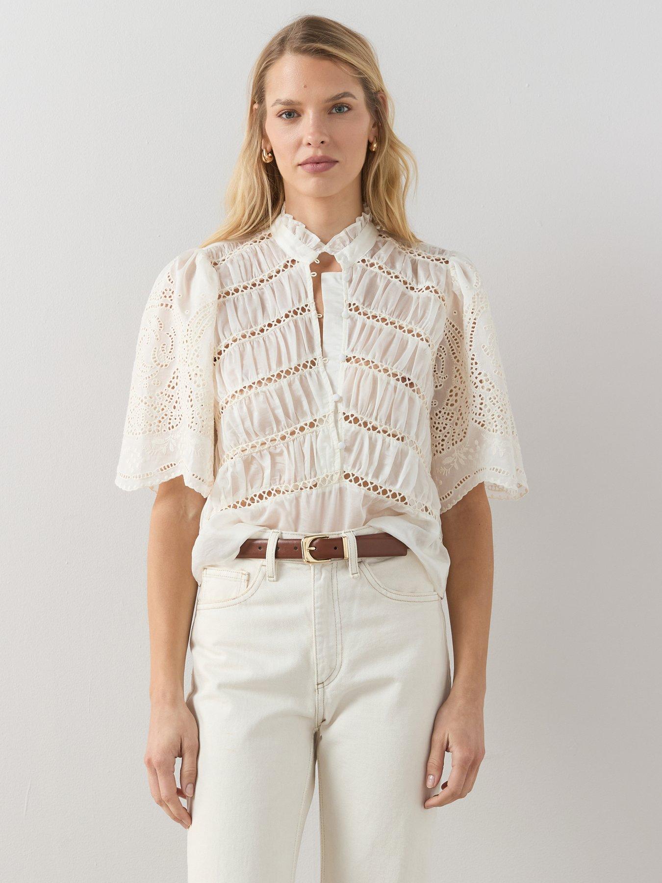 The Very Collection Short Sleeve Lace Shirt - White