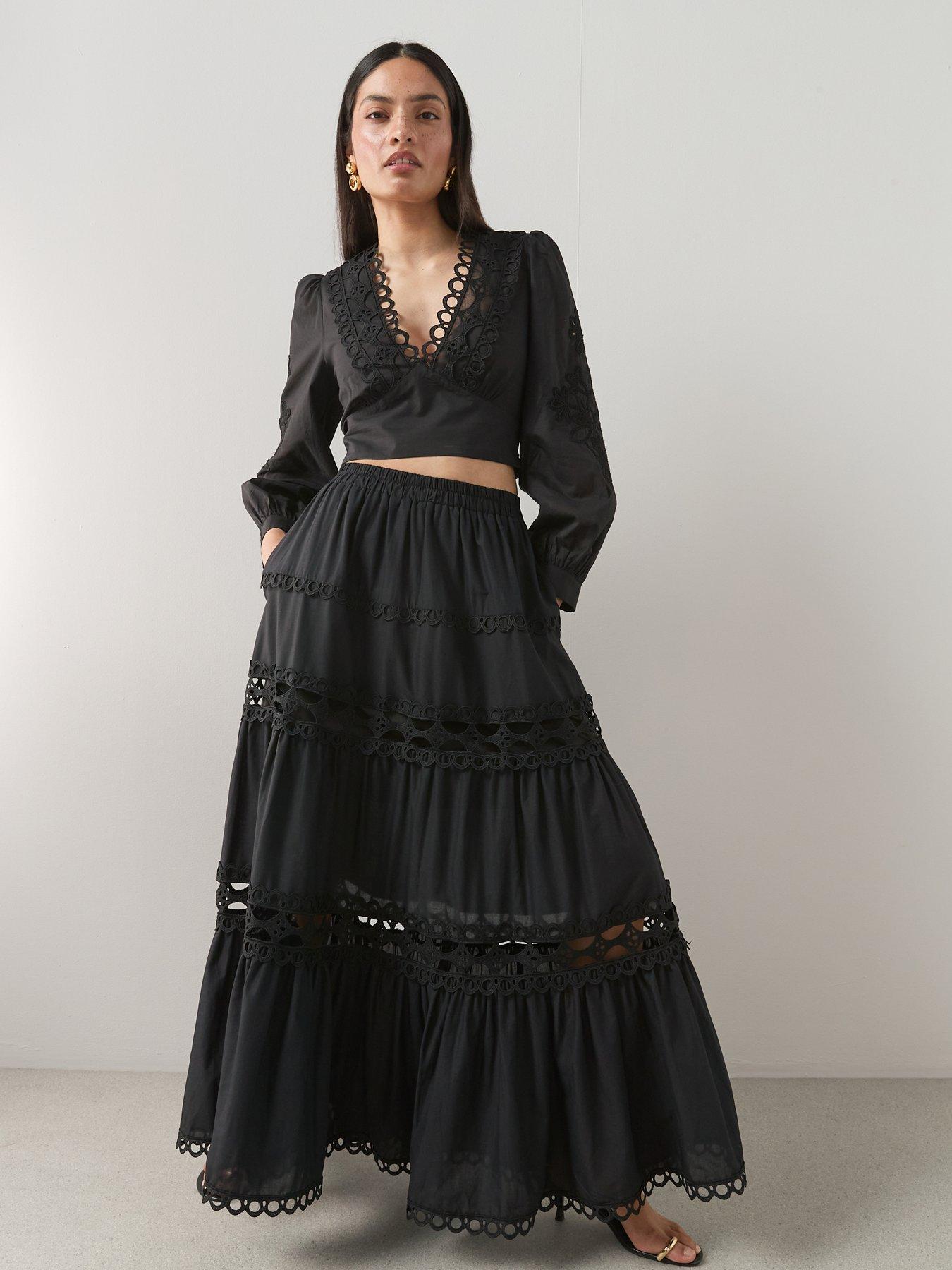 The Very Collection Maxi Broderie Skirt - Black