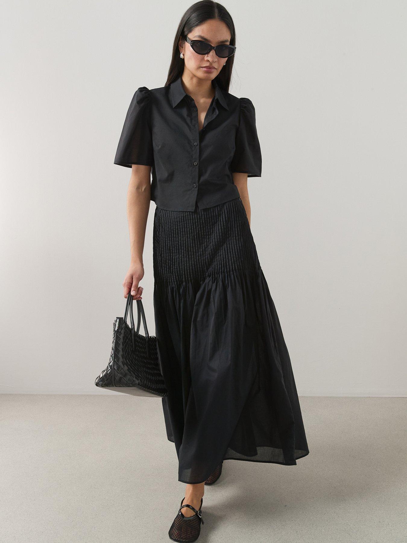 The Very Collection Cropped Short Sleeve Cotton Shirt - Black