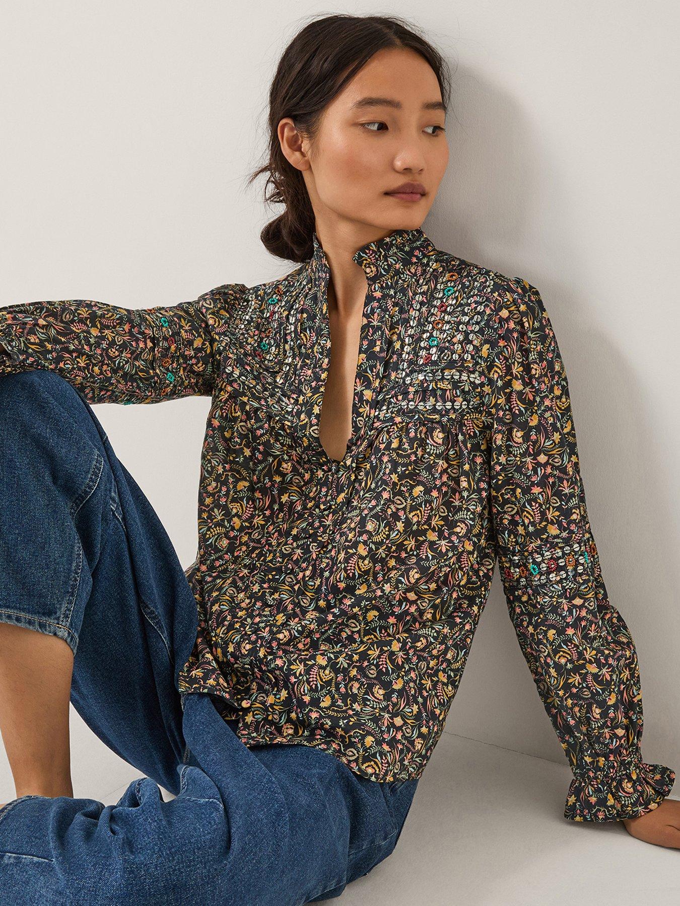 Monsoon Harriet Embellished Floral Blouse - Black