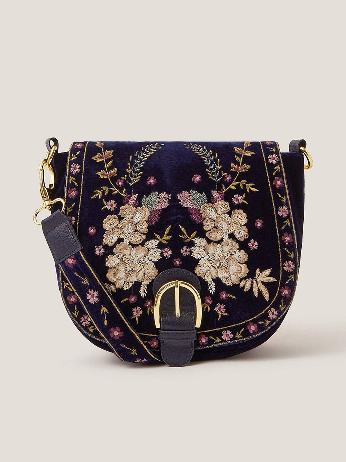 Monsoon Fallon Floral Embroidered Satchel Crossbody Bag - Blue