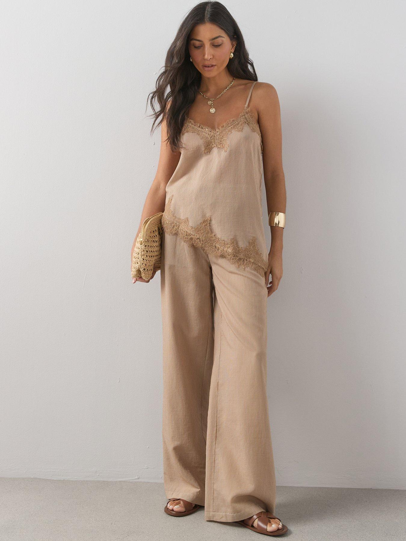 The Very Collection Pinstripe Co-Ord Wide Leg Trousers - Brown